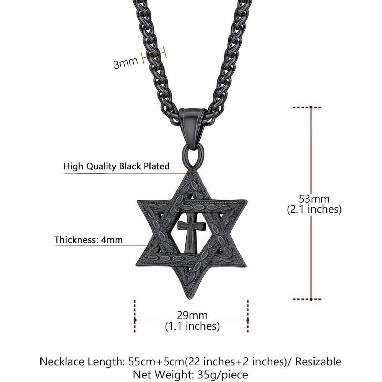 LuxusKollektion Sternanhänger Halskette Davidstern Edelstahl Herren Hexagramm Schwarz Personalisiert – Bild 4 von 5