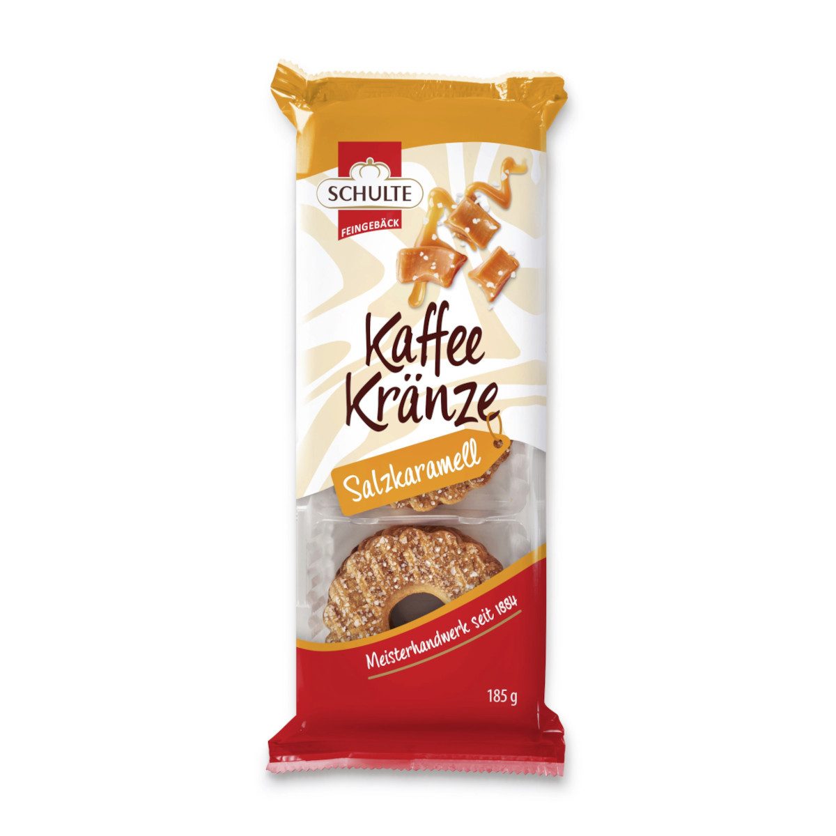 Schulte Kekse, Schulte Kaffeekränze Salzkaramell Mürbegebäck feine Salznote 185g