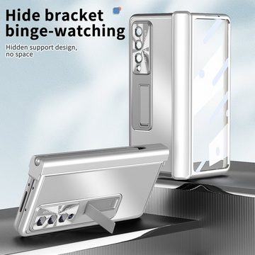 Wigento Handyhülle Für Samsung Galaxy Z Fold4 5G Magnetische Aluminium / Glas Handy Tasche Hülle Etuis Silber + Stift