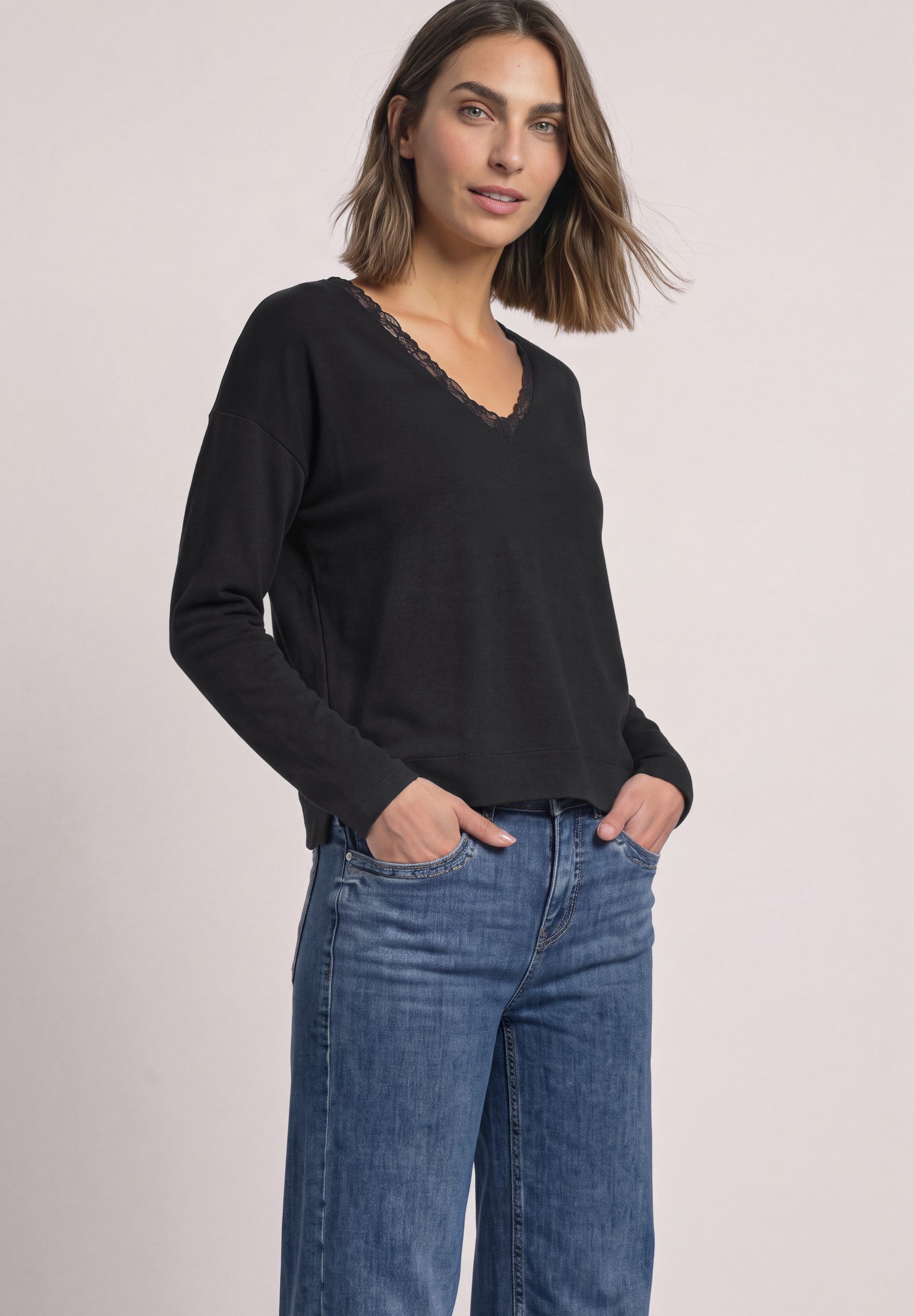 STREET ONE Langarmshirt aus softem Materialmix