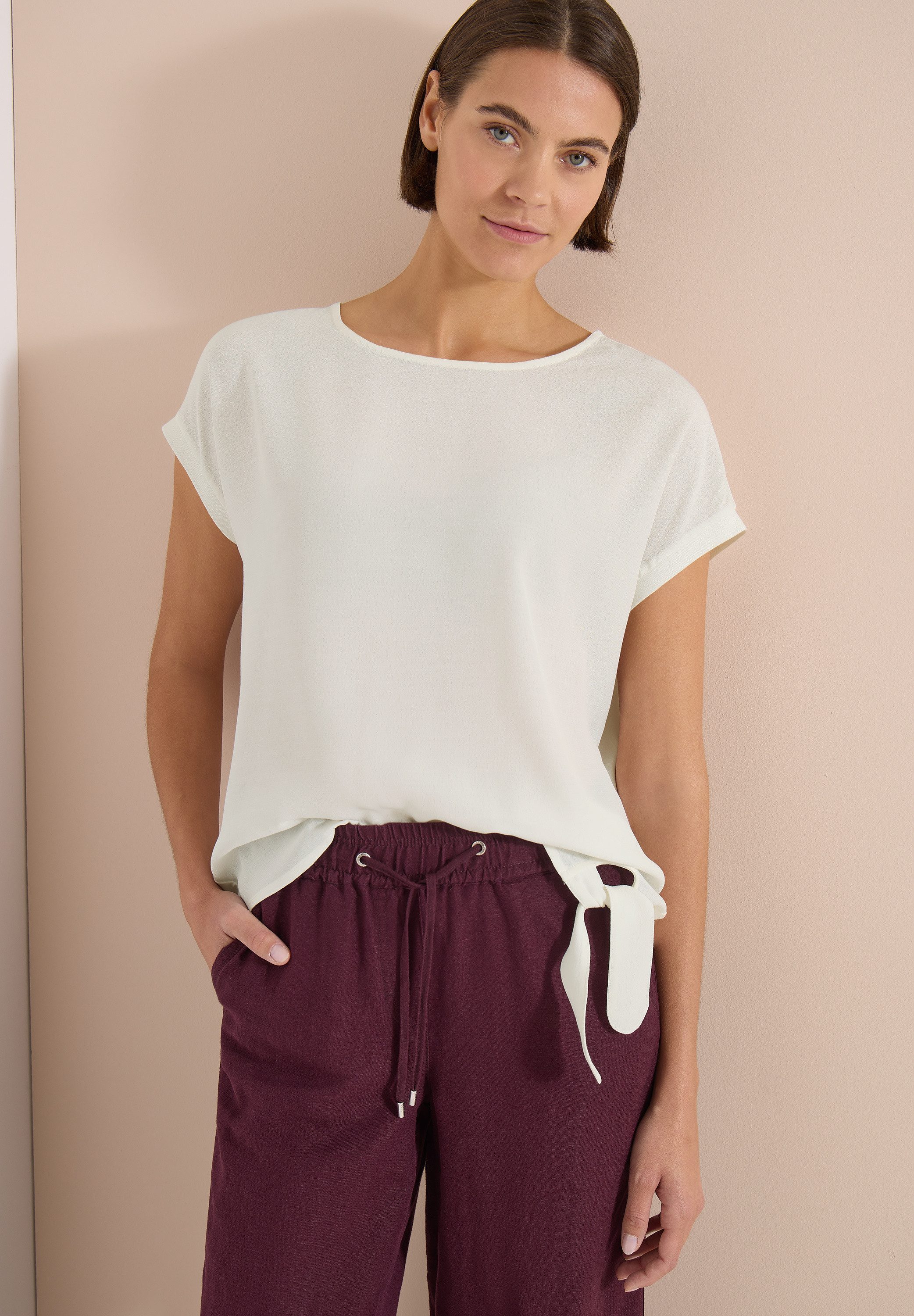 CECIL Kurzarmbluse Sommershirt mit Knotendetail