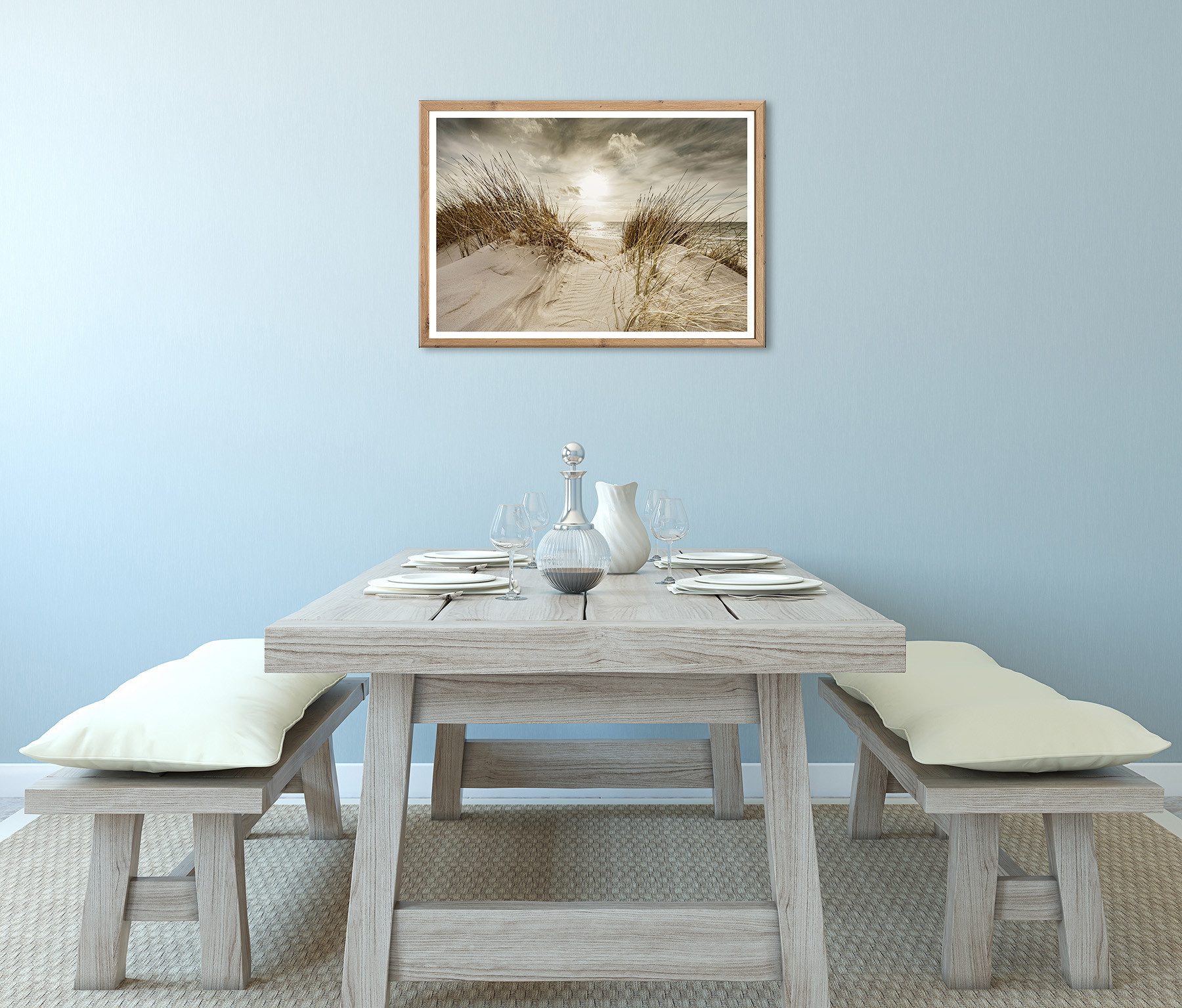 Bönninghoff Bild mit Rahmen Wandbild gerahmt STRANDSONNE 50x70 cm – Maritime Wanddeko Dünen, Düne, Gräser, Küste, Landschaft, Meer, Natur, Sonnenaufgang & -unte – Bild 5 von 5