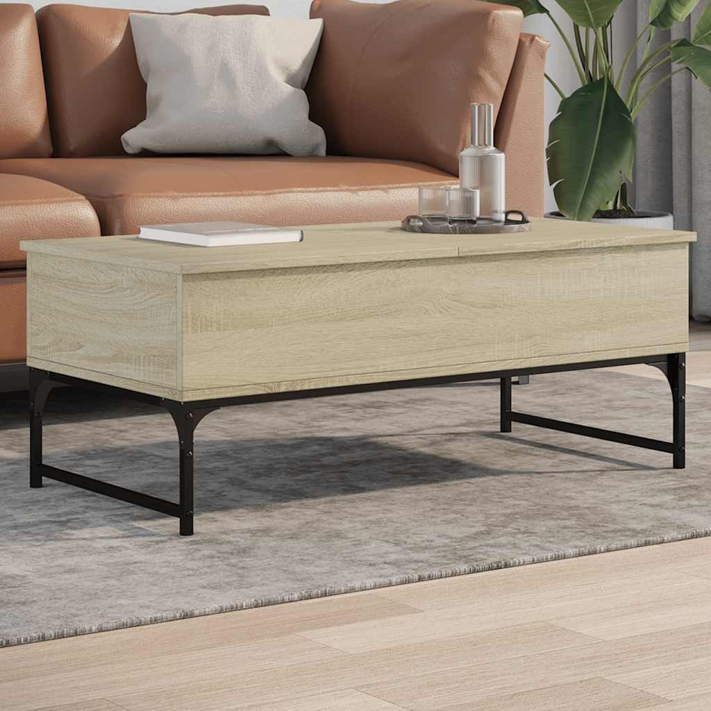 furnicato Couchtisch 100 x 50 x 40 cm Sonoma-Eiche (1-St), Beistelltisch mit verstecktem Stauraum und verstellbaren Füßen