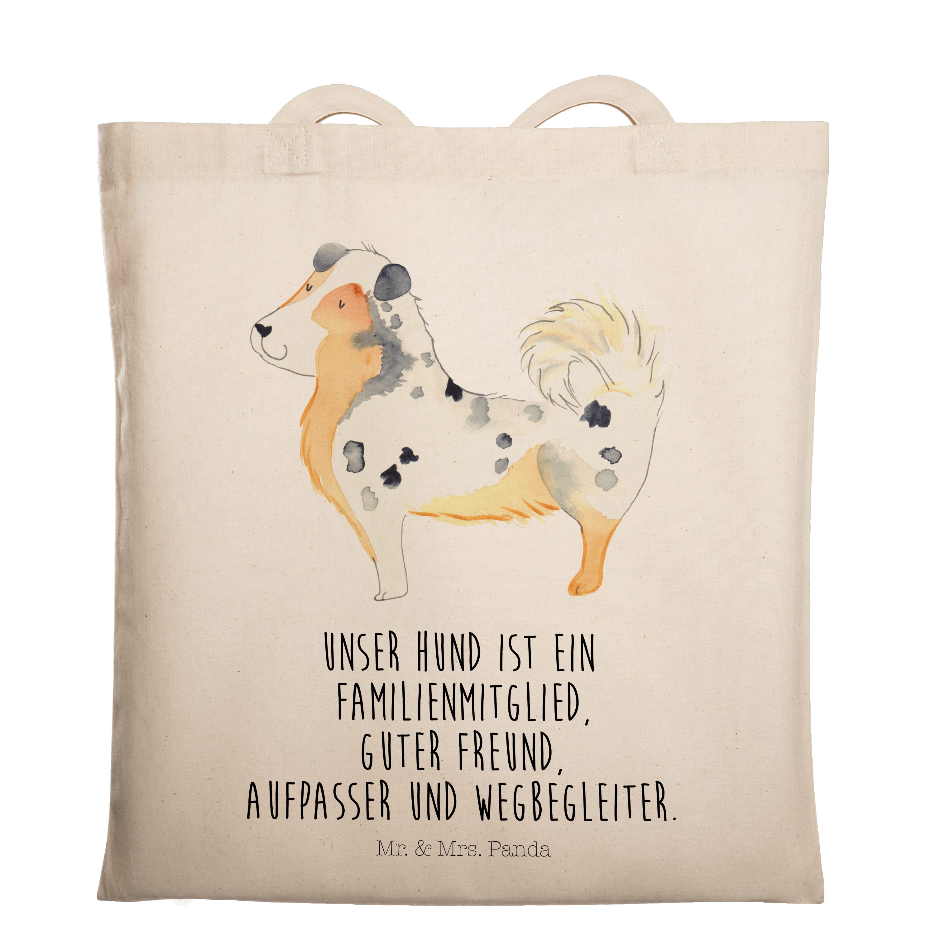 Mr. & Mrs. Panda Tragetasche Australien Shepherd - Transparent - Geschenk, Familienhund, Stoffbeut (1-tlg)