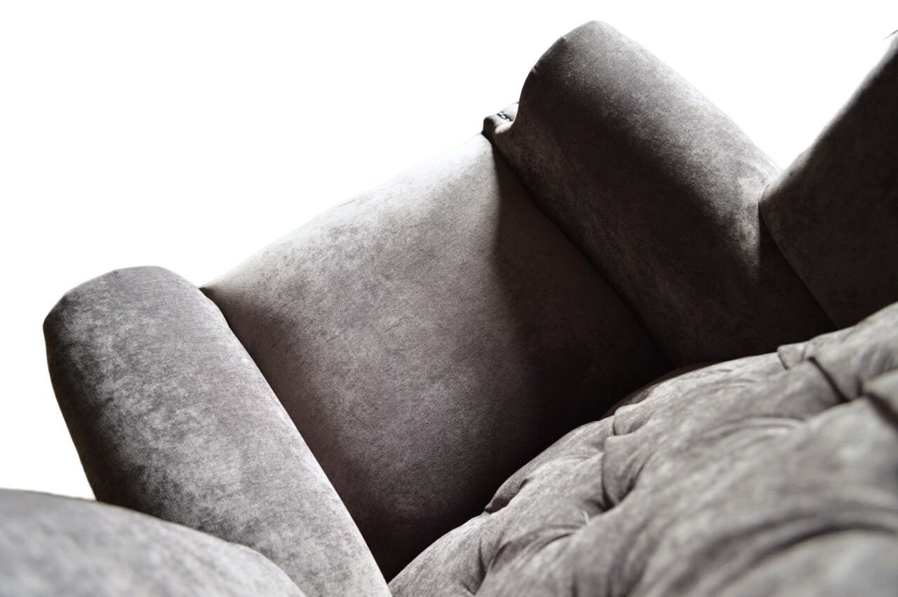 JVmoebel In Ohrensessel Polster Chesterfield Textil, Ohrensessel Sessel Europe Made Samt Design Couch Grau