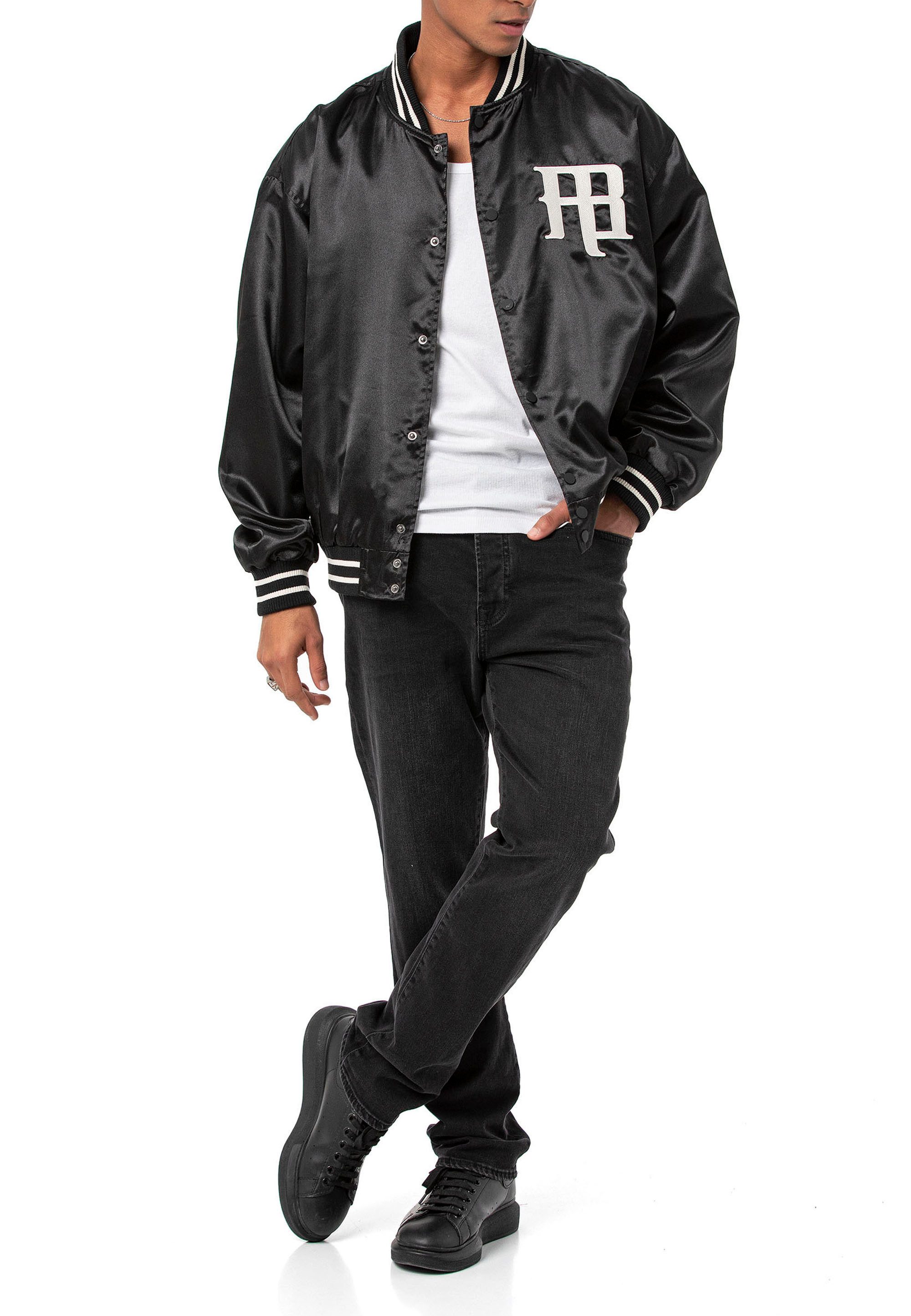 RedBridge Bomberjacke Varsity-Bomber mit Satin-Finish - College-Look, Druckknöpfe