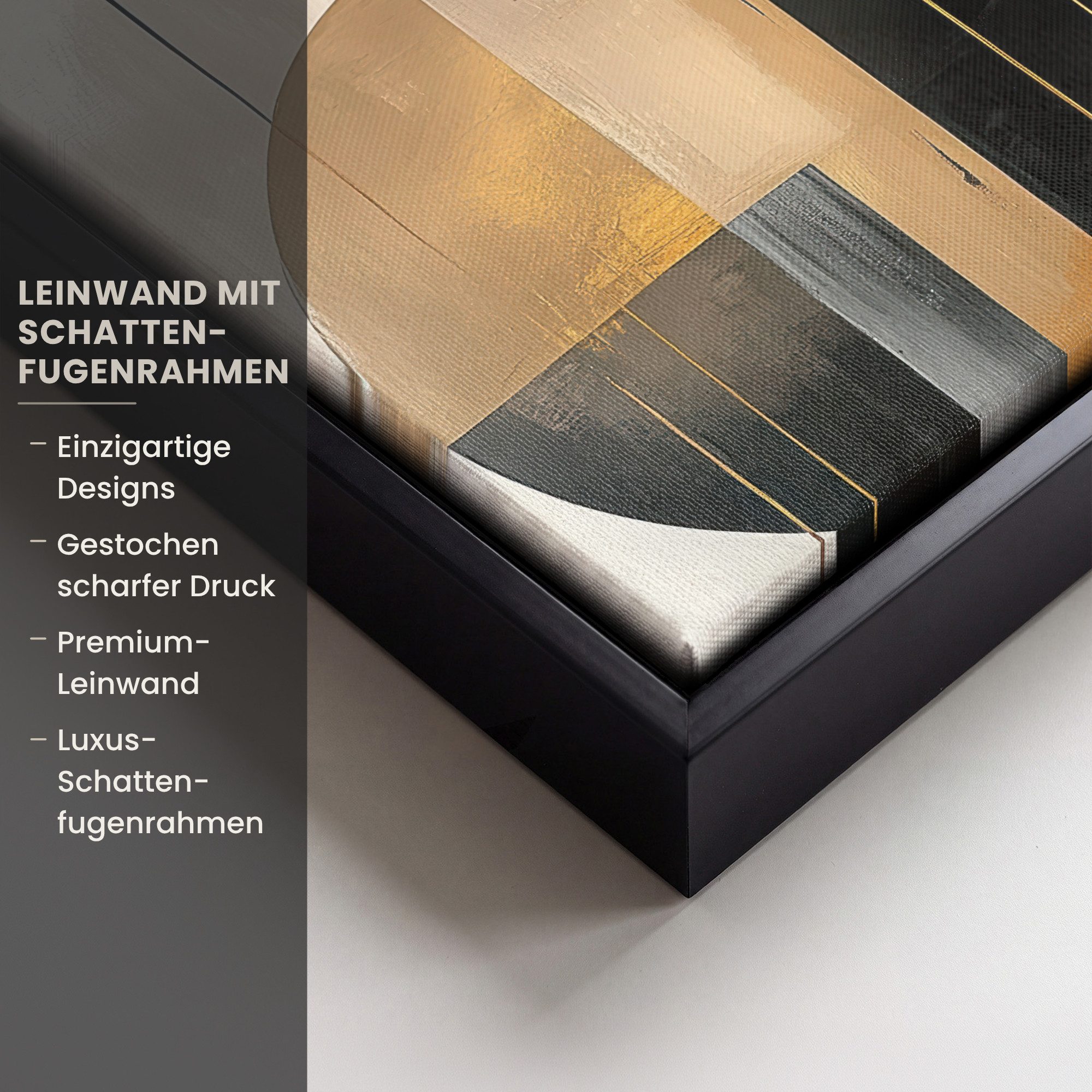 OneMillionCanvasses® Leinwandbild mit Rahmen - Abstrakt - Gold - Bronze - Grün - Formen - Modern, Fotodruck (1 St), Leinwand Bilder Klein, Wand Dekoration Aesth – Bild 3 von 5