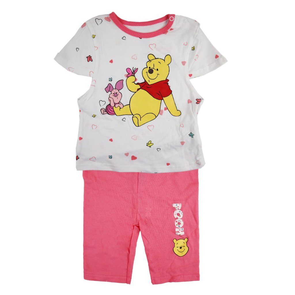 Disney Winnie Puuh Print-Shirt Winnie Pooh und Ferkel Baby T-Shirt plus Shorts Gr. 62 bis 86, 100% Baumwolle Rosa