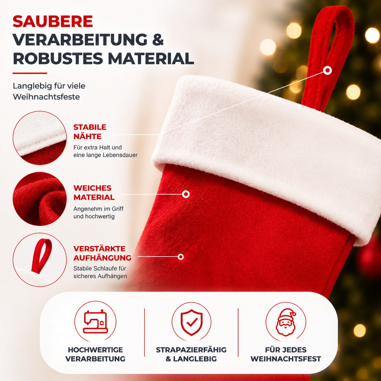 TK Gruppe Hänge-Weihnachtsbaum 4 Weihnachtsstrümpfe zum Befüllen und Aufhängen für Nikolaus (Set, 4 St., 4er Set) – Bild 5 von 5