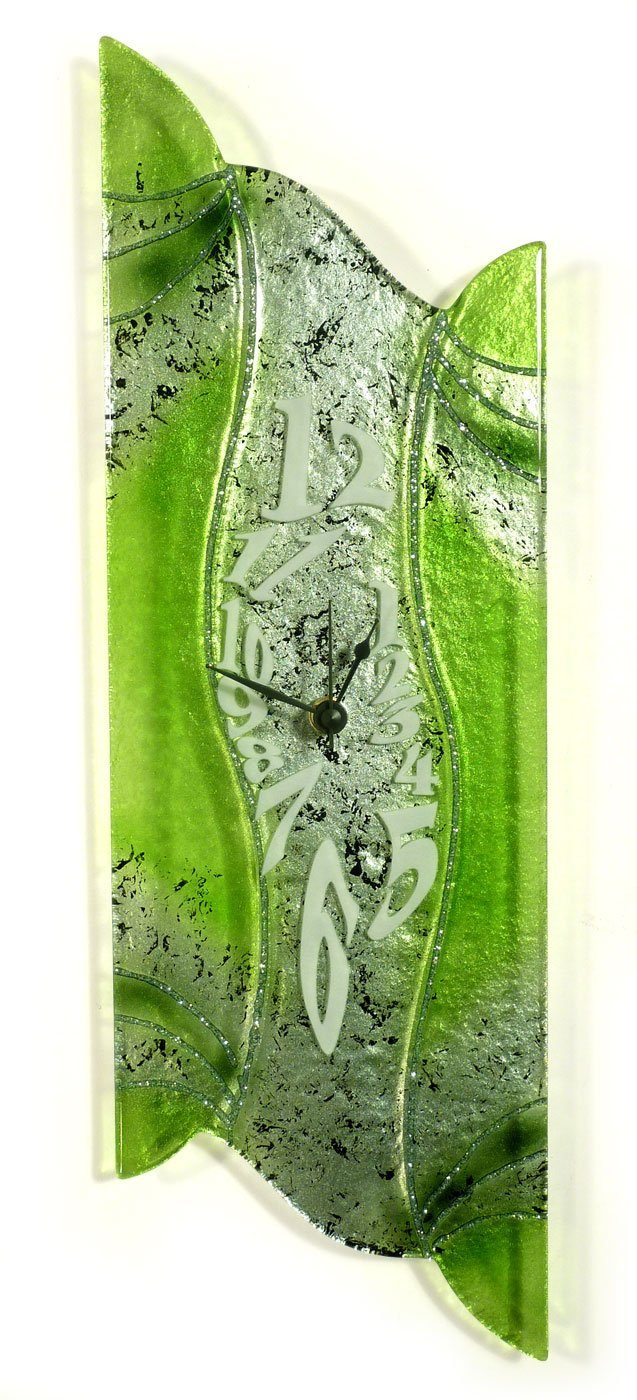 Levandeo® Wanduhr (Design Wanduhr 50x16cm Verde Epoche aus Glas Glasuhr Unikat)