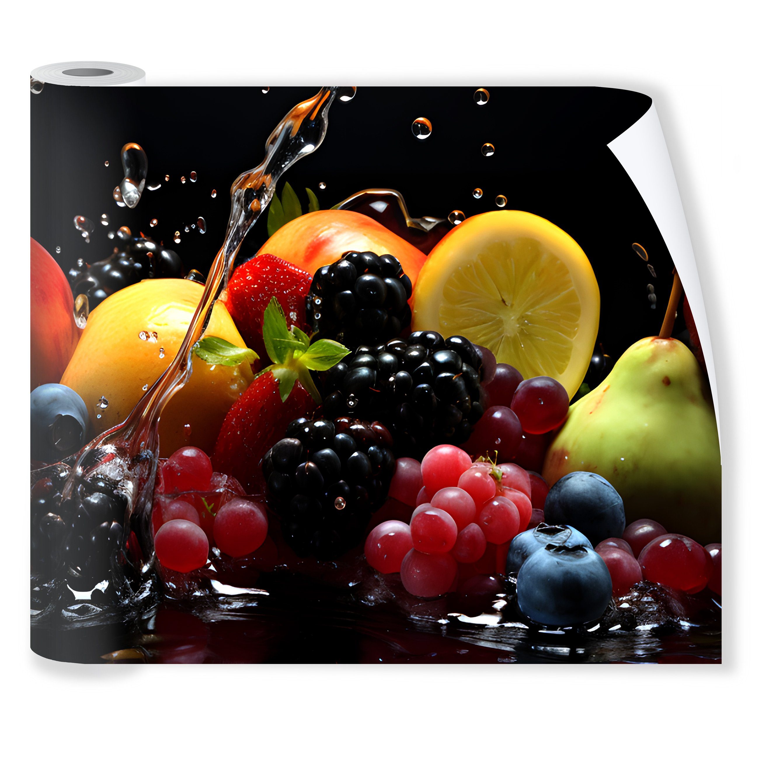 Laminiert Kleister Wandtapete Tapete Vlies Vlies, Zitronen Küche Abwaschbares Himbeeren Glatt Fototapete Motivtapete Vliestapete Waschbar Wasser, Tapete inklusive Modern, Vlies, Obst 250x60 Wallarena Blaubeeren, cm,