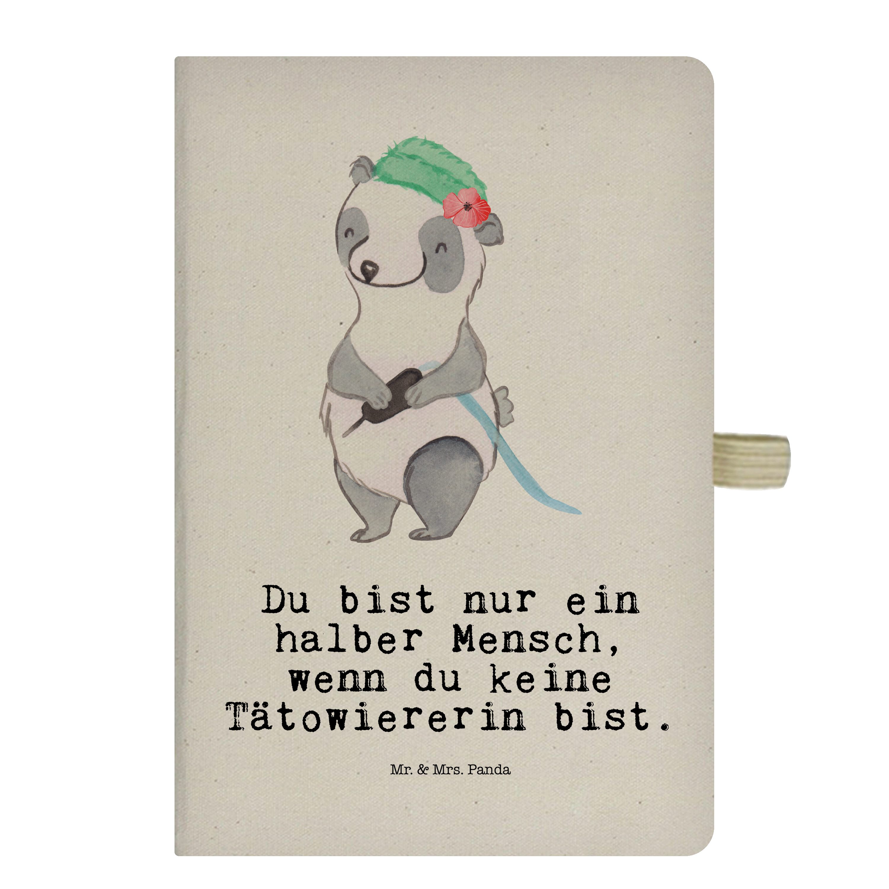 Mr. & Mrs. Panda Notizbuch Tätowiererin mit Herz - Transparent - Geschenk, Tagebuch, Dankeschön, Mr. & Mrs. Panda