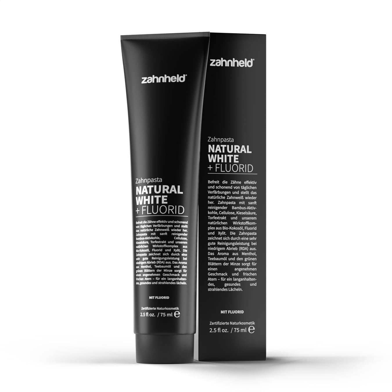 Zahnpasta Natural White Zahncreme mit Aktivkohle & Flourid - für hellere Zähne
