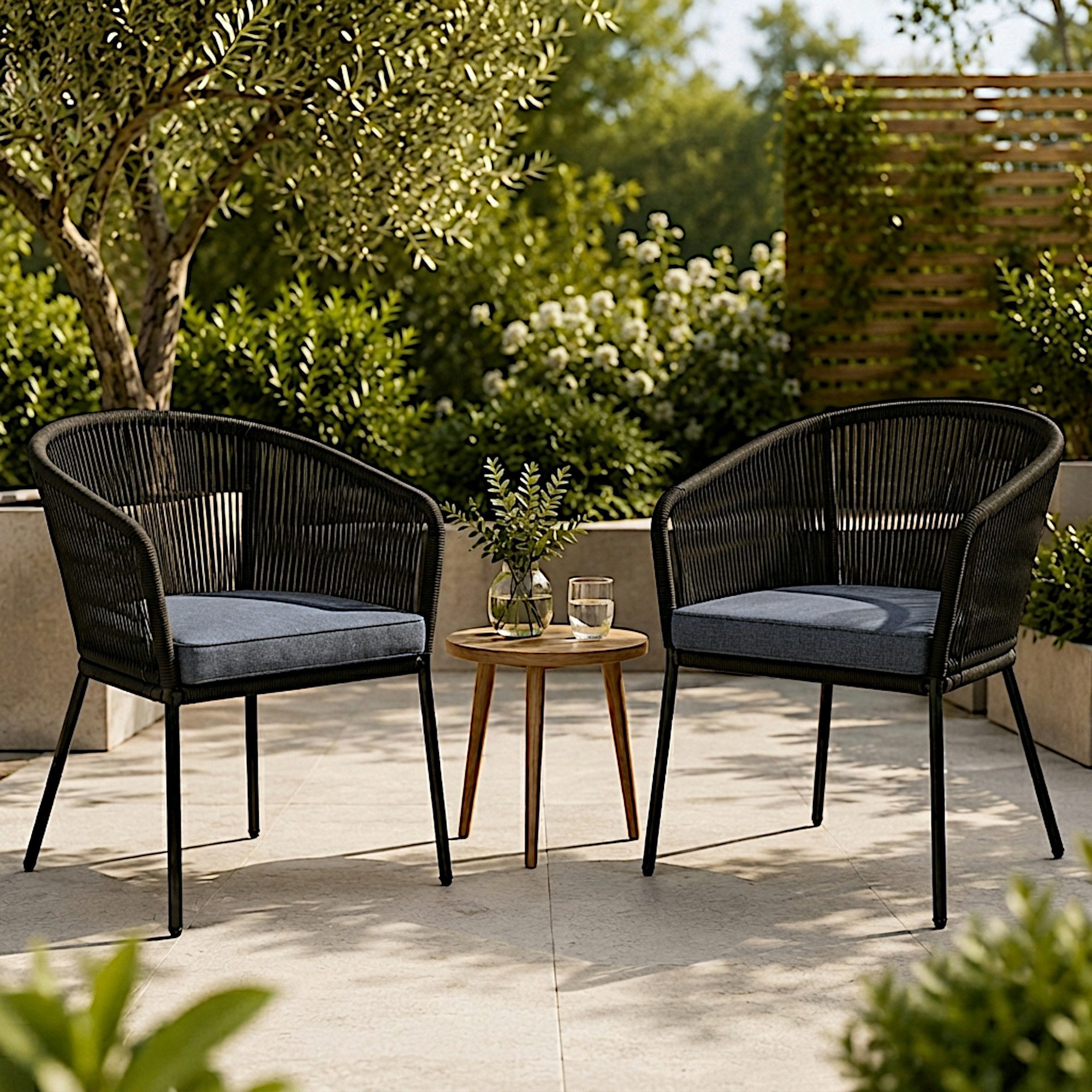 ESTEXO Gartenstuhl Lounge Stuhl 2er Set Gartensessel Rope Loungesessel Outdoor Schwarz