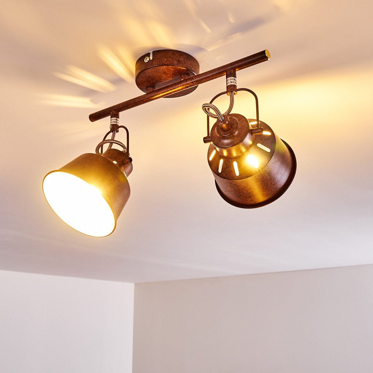 2xE14, Spot mit Metall ohne Retro/Vintage Strahlern, Rostbraun/Weiß, verstellbaren Deckenlampe hofstein aus in Leuchtmittel, Design »Rimini« im Deckenleuchte