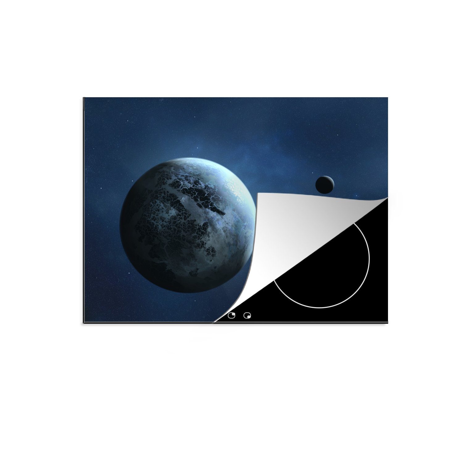 MuchoWow Herdblende-/Abdeckplatte Eine Illustration eines Planeten, Vinyl, (1 tlg), 70x52 cm, Mobile Arbeitsfläche nutzbar, Ceranfeldabdeckung