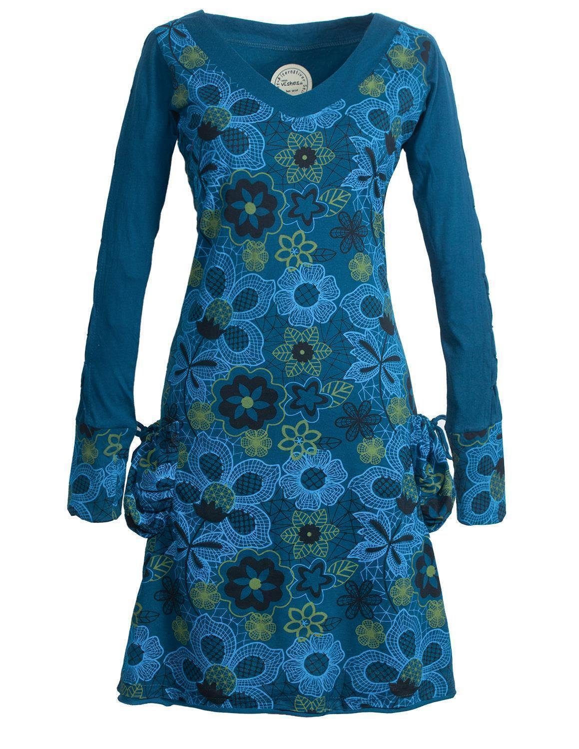 Midikleid Mit Floralen Blümchen Bedrucktes Langarm Kleid
