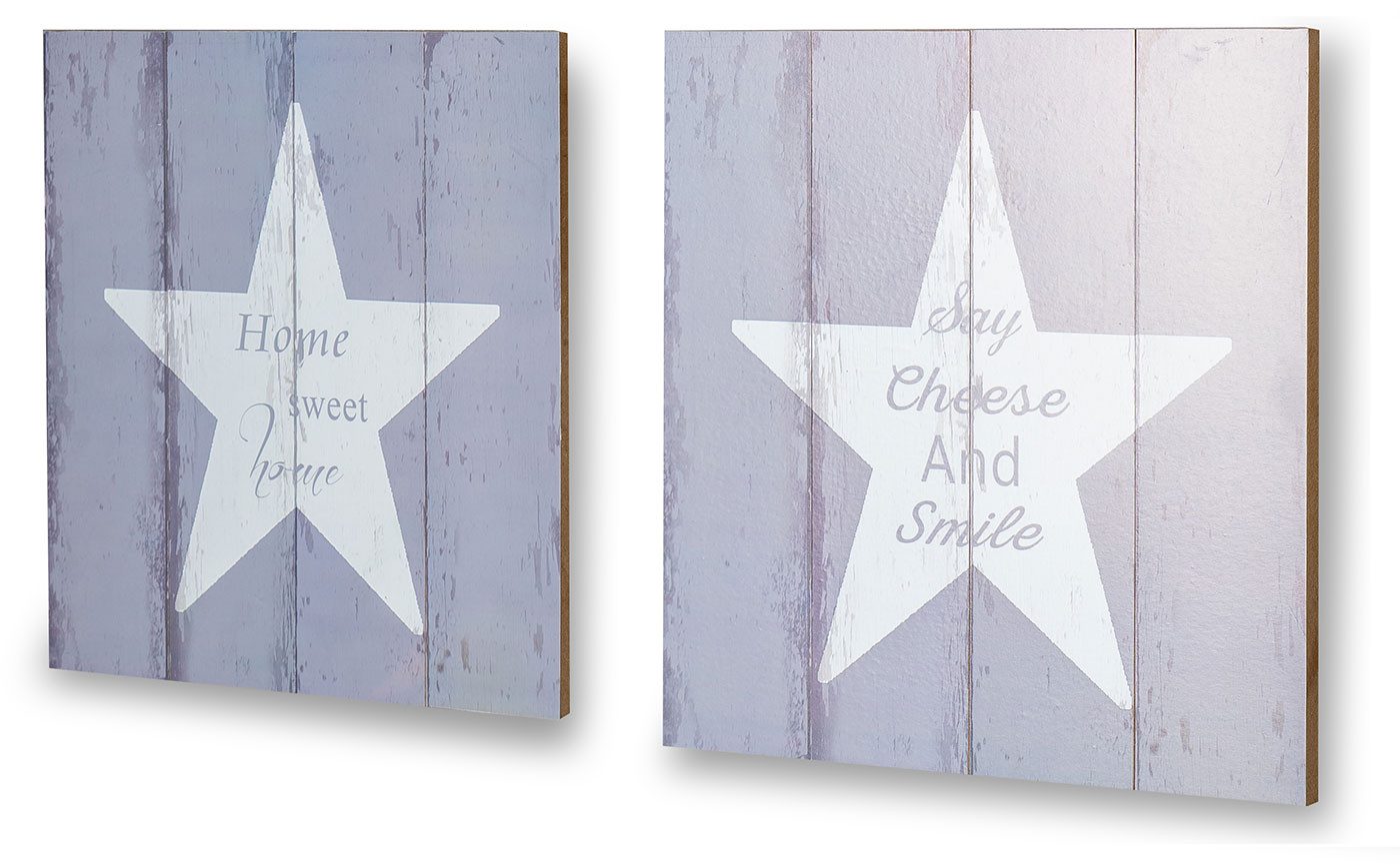 Levandeo® Holzbild, 2er Set Wandbilder 32x32cm Spruch Stern Home Sweet Home
