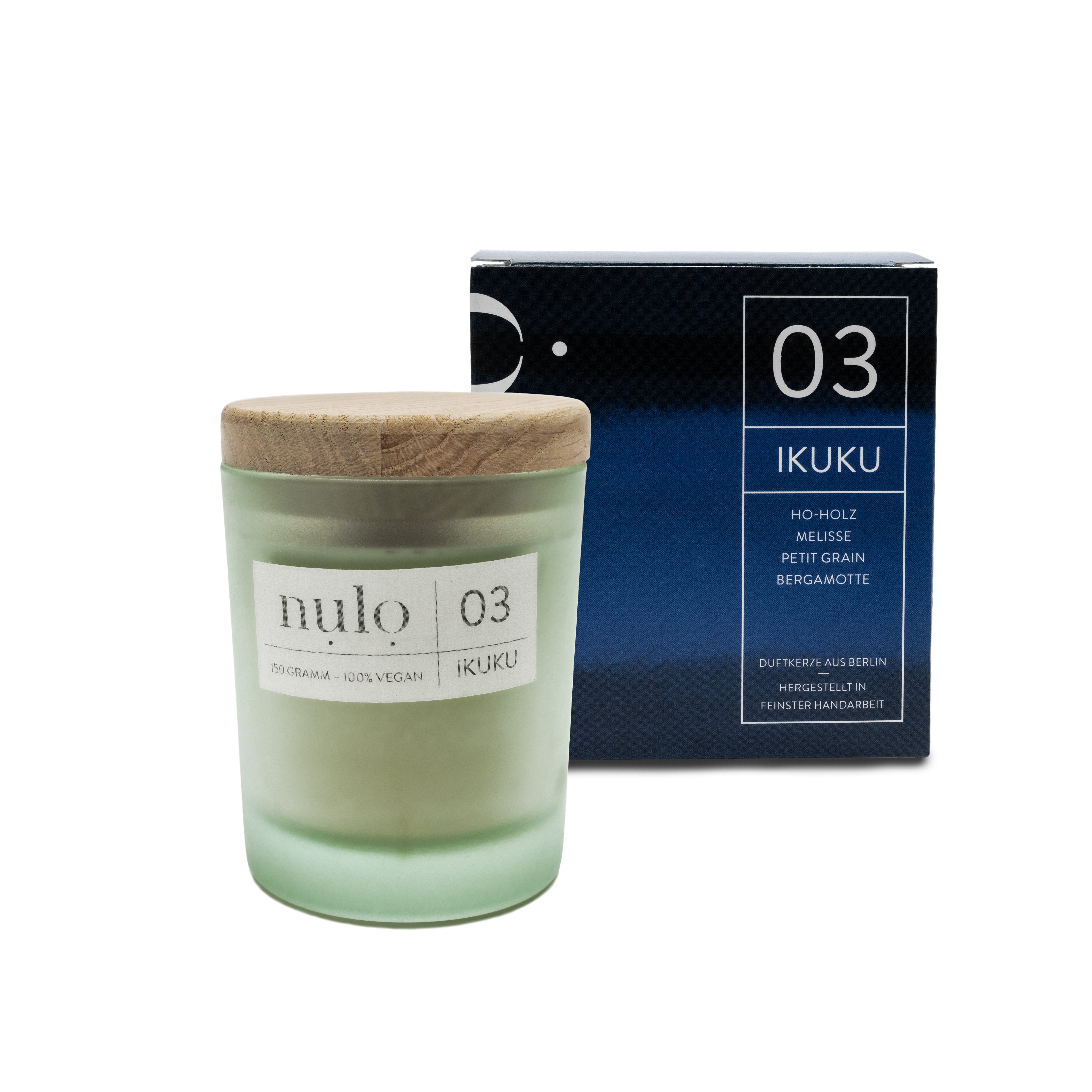 nụlọ Duftkerze 3 Ikuku 150g – Bergamotte, Petit Grain & Ho Wood, Holzdocht