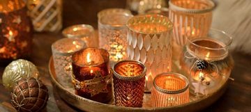 G. Wurm Kandelaber, 4er Set tolles Windlicht Teelicht Kerzenset in rot mit goldfarbe