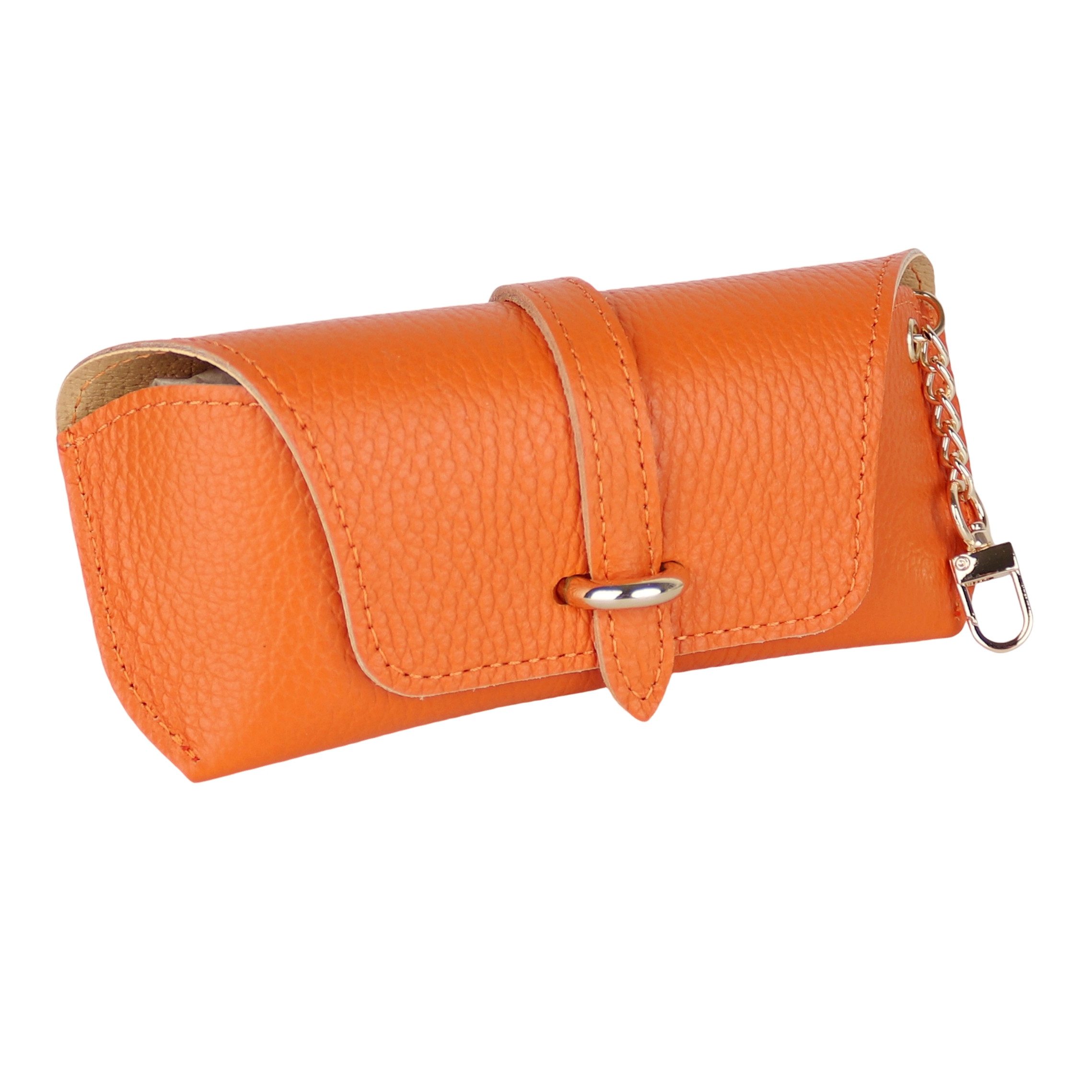 MIRROSI Brillenetui aus Echtleder Made in Italy mit Karabiner, Brillentasche Hergestellt in Italien, mit goldfarbenem Metallzubehör