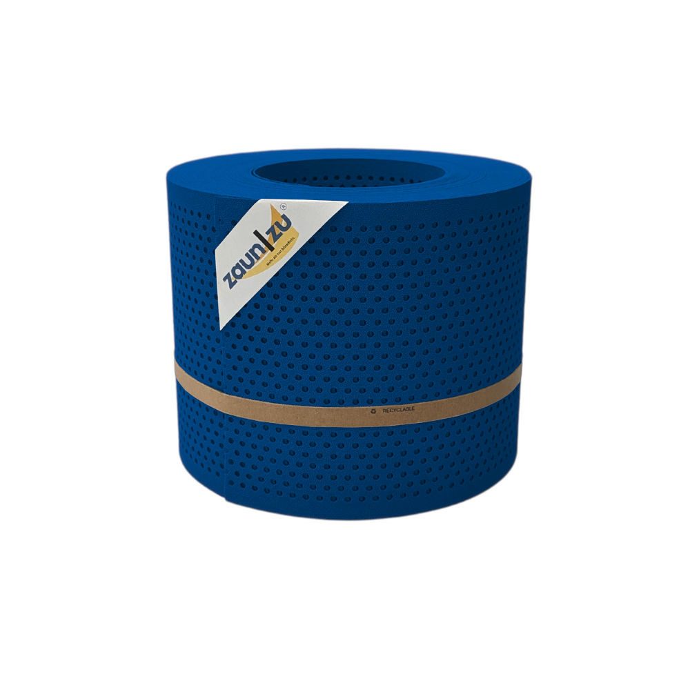 zaunzu Sichtschutzstreifen PP Premium Gelocht 20 Prozent Streifen Enzianblau 26m, (1x Einzelstreifen oder Rolle, Made in Germany), 5 Jahre garantierte Farbechtheit