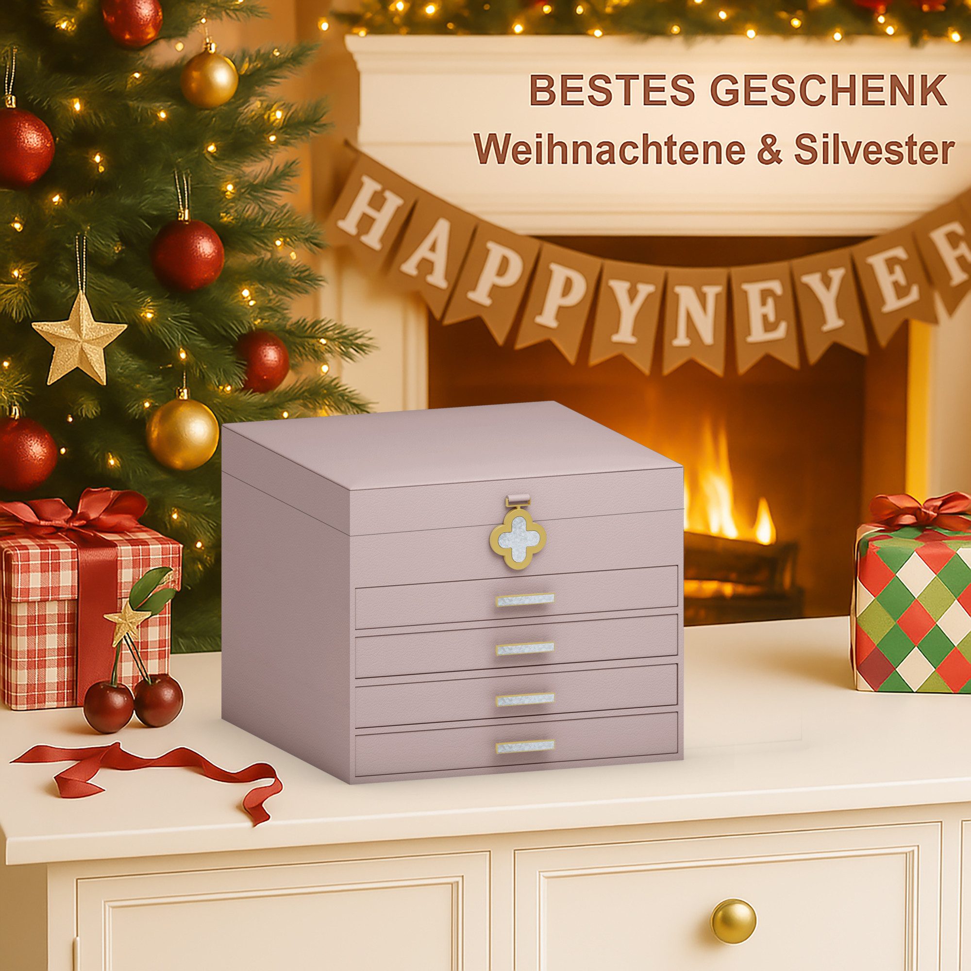 AdelDream Schmuckkasten ADEL DREAM 5-stöckige Schmuckkästchen mit Kleeblatt-Knopf – Bild 5 von 5