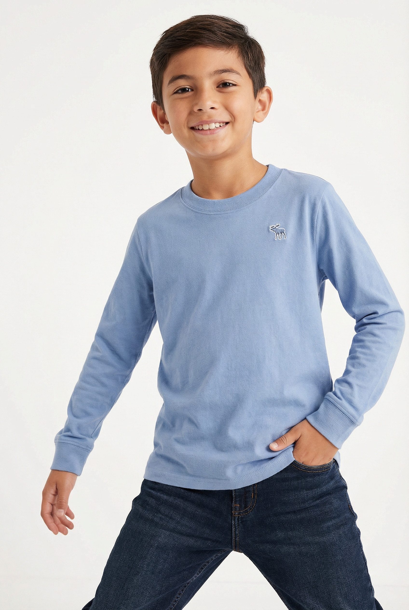 Abercrombie Kids Langarmshirt (Packung, 3-tlg) Gesticktes Elch- Motiv