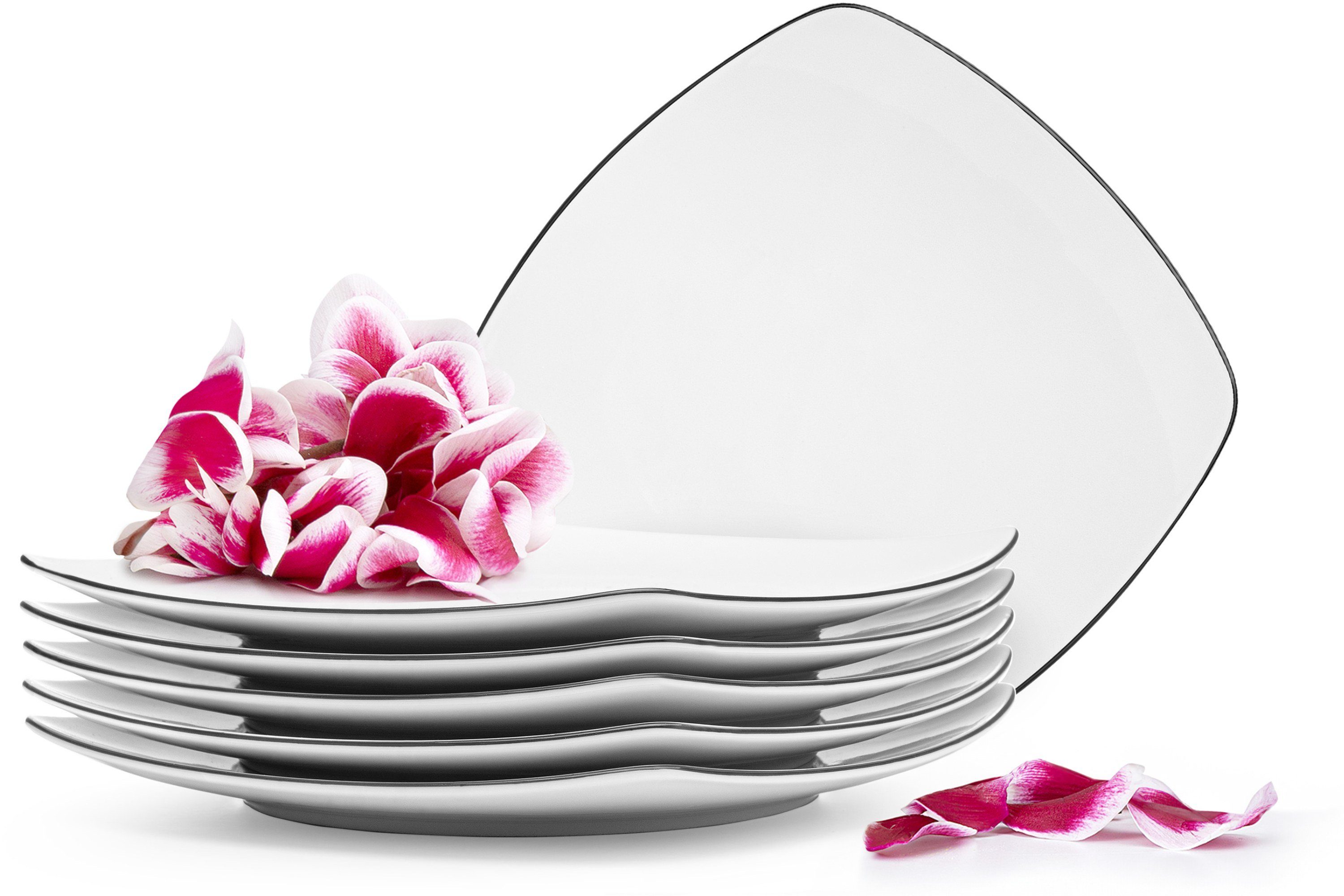 KONSIMO® Тарілки-Set CARLINA Dessertteller Geschirrset (6-tlg), 6 Personen, Porzellan, Spulmachinen- und Mikrowellengeeignet, quadratisch