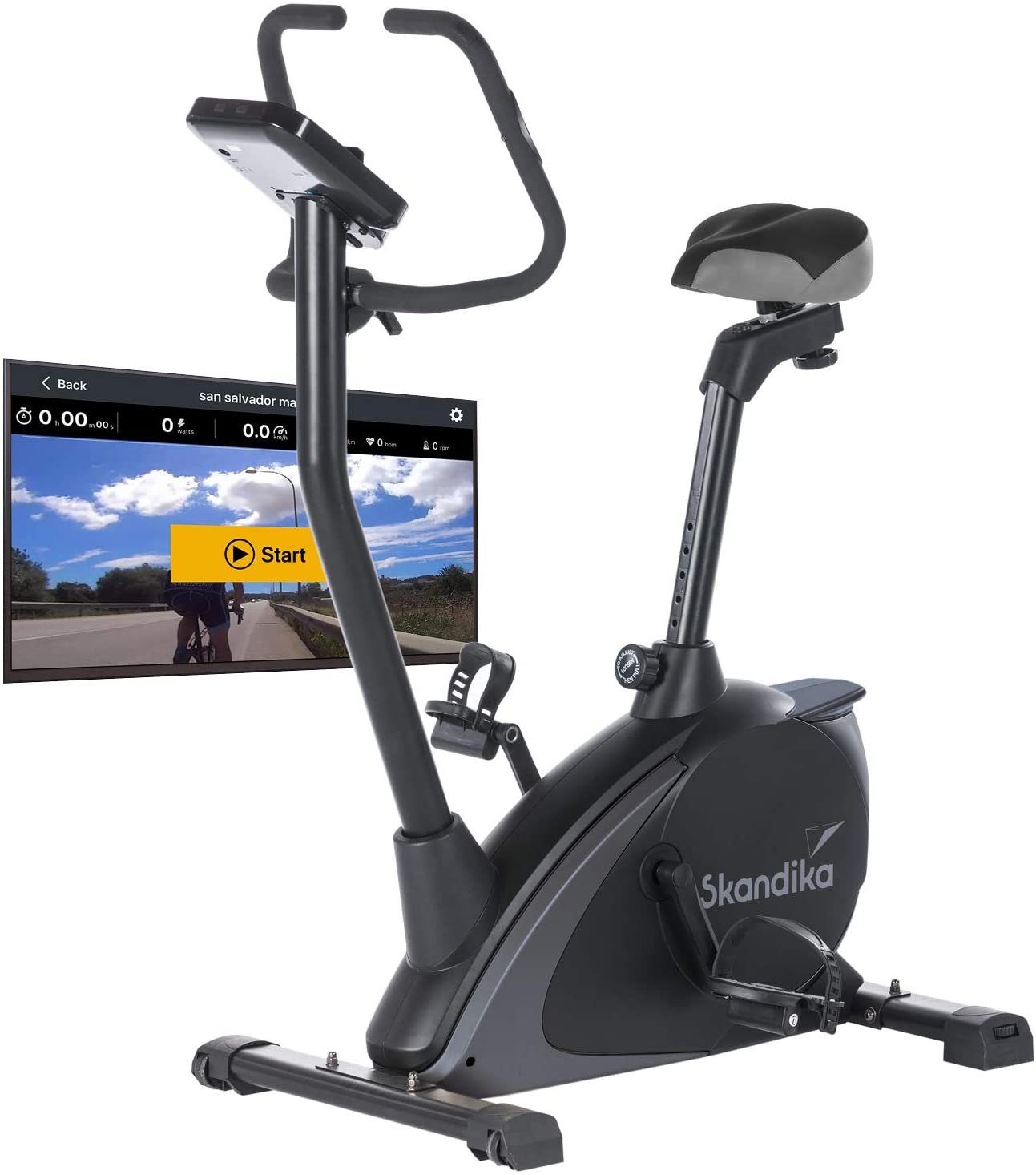 Skandika Ergometer Heimtrainer Vinneren, 130 kg / 200 cm, mit Transportrollen, 11kg Schwungmasse, 12 Trainingsprogramme, Tablet-Halterung, Bluetooth