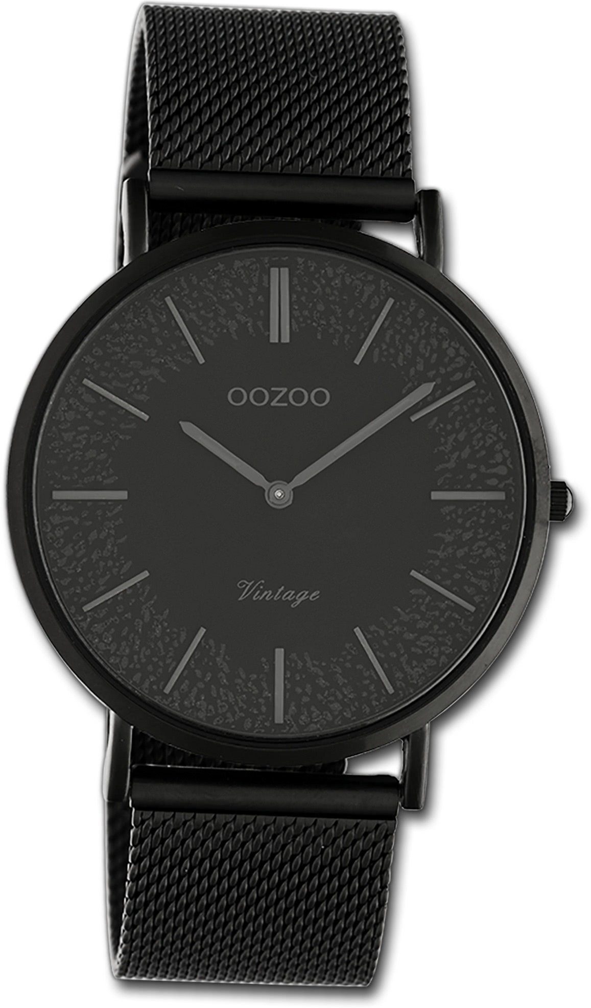 OOZOO Quarzuhr Oozoo Armbanduhr Ultra Slim, (Analoguhr), Damenuhr Edelstahlarmband schwarz, rundes Gehäuse, groß (ca. 40mm)