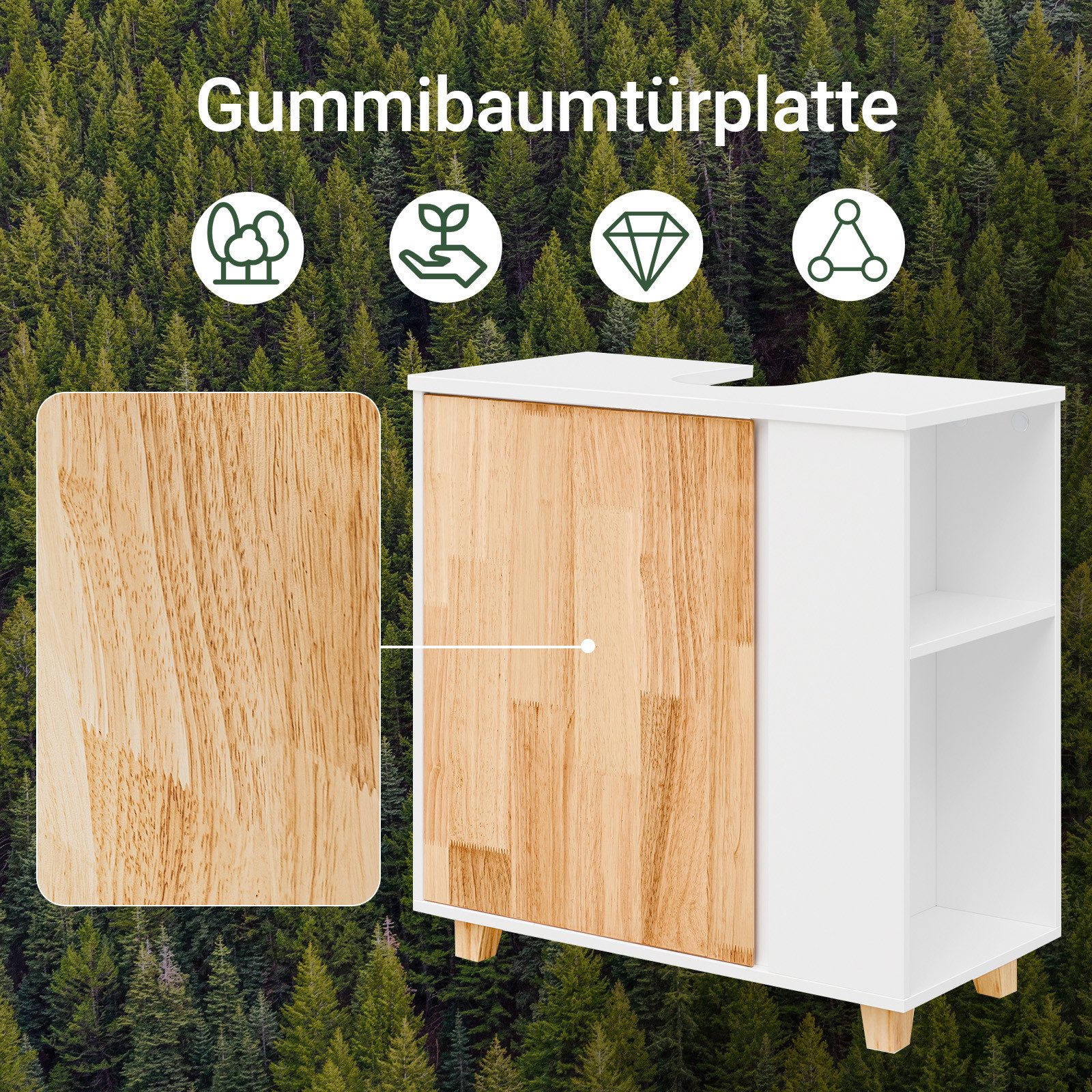 SoBuy Waschbeckenunterschrank BZR75, Waschbeckenunterschrank Waschtischunterschrank Badschrank Badmöbel mit 2 offene Fächer und 1 Tür – Bild 3 von 5