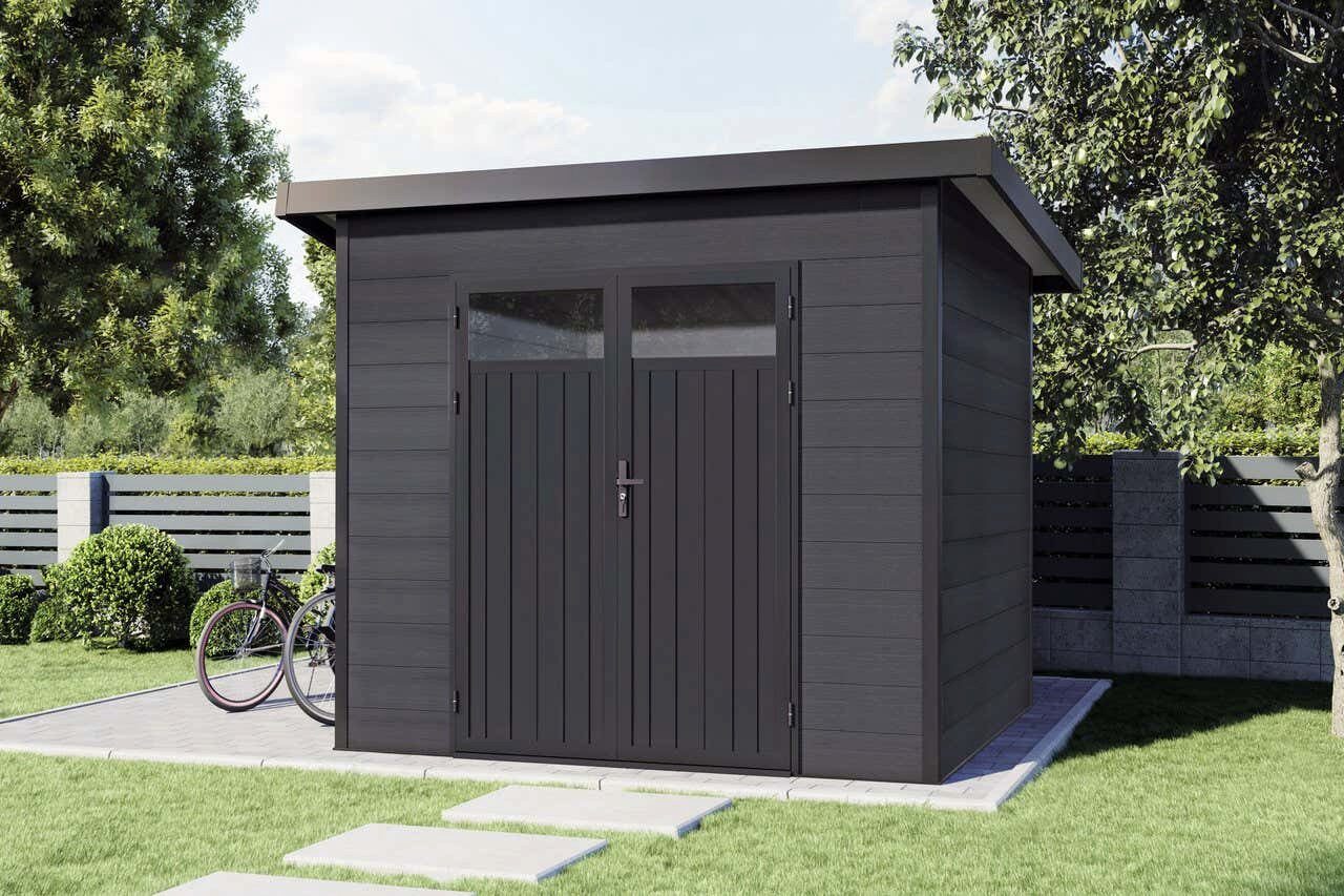 Finnhaus Wolff Gerätehaus Holz WPC Vitale 2420 19 Anthrazit/Hellgrau, BxT: 256x220 cm, in Naturbelassen mit 19mm Wandstärke