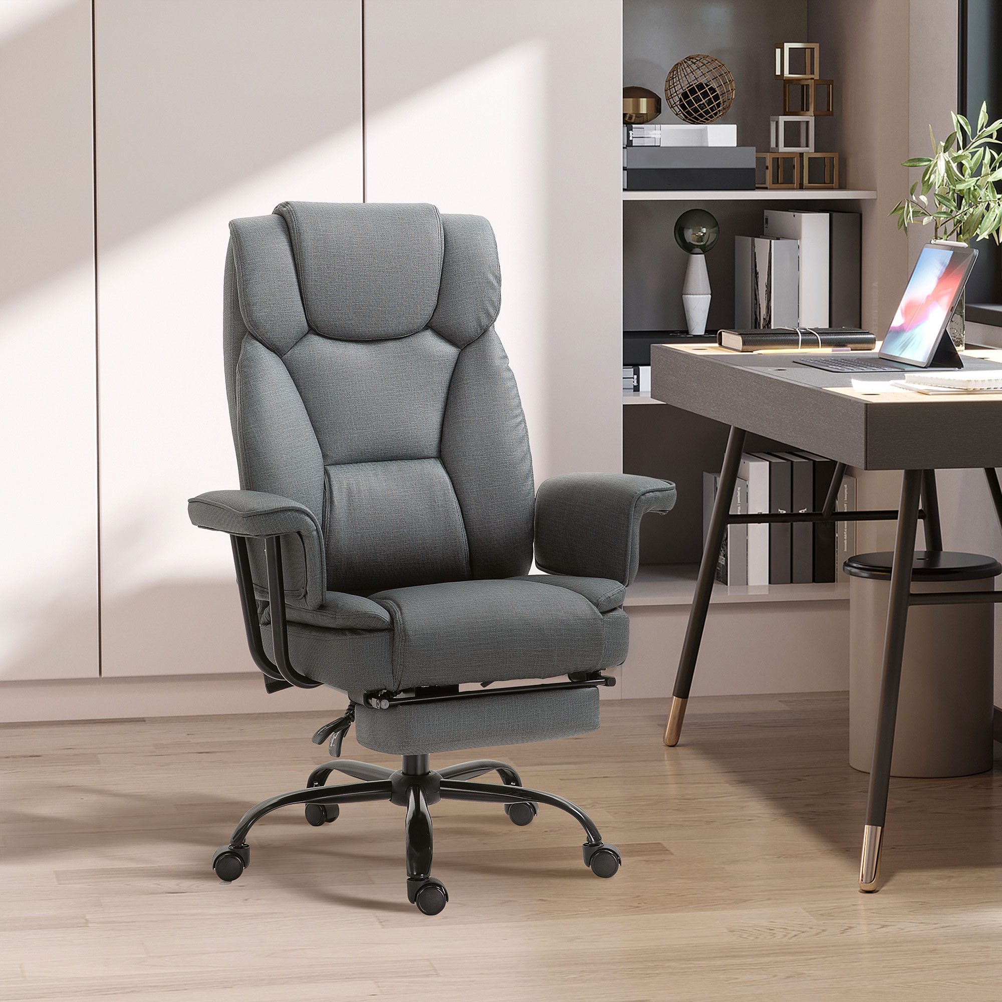 MC Star Bürostuhl mit Liegefunktion 150° klappbar ergonomischer Schreibtischstuhl (mit Kopfstütze höhenverstellbar bis 135kg Grau) – Bild 5 von 5