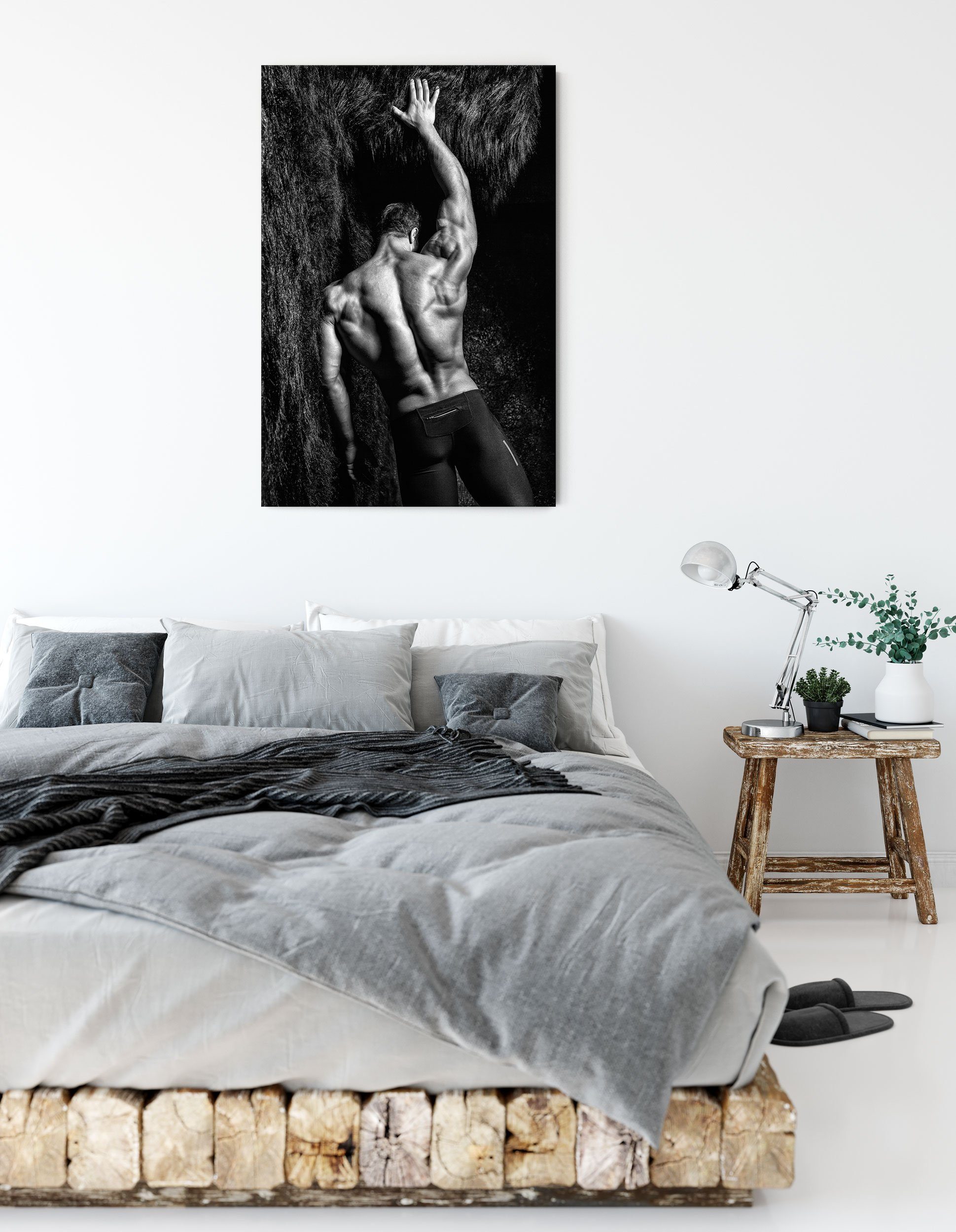 Pixxprint Leinwandbild Muskulöser sexy Mann Kunst B&W, Muskulöser sexy Mann Kunst B&W (1 St), Leinwandbild fertig bespannt, inkl. Zackenaufhänger
