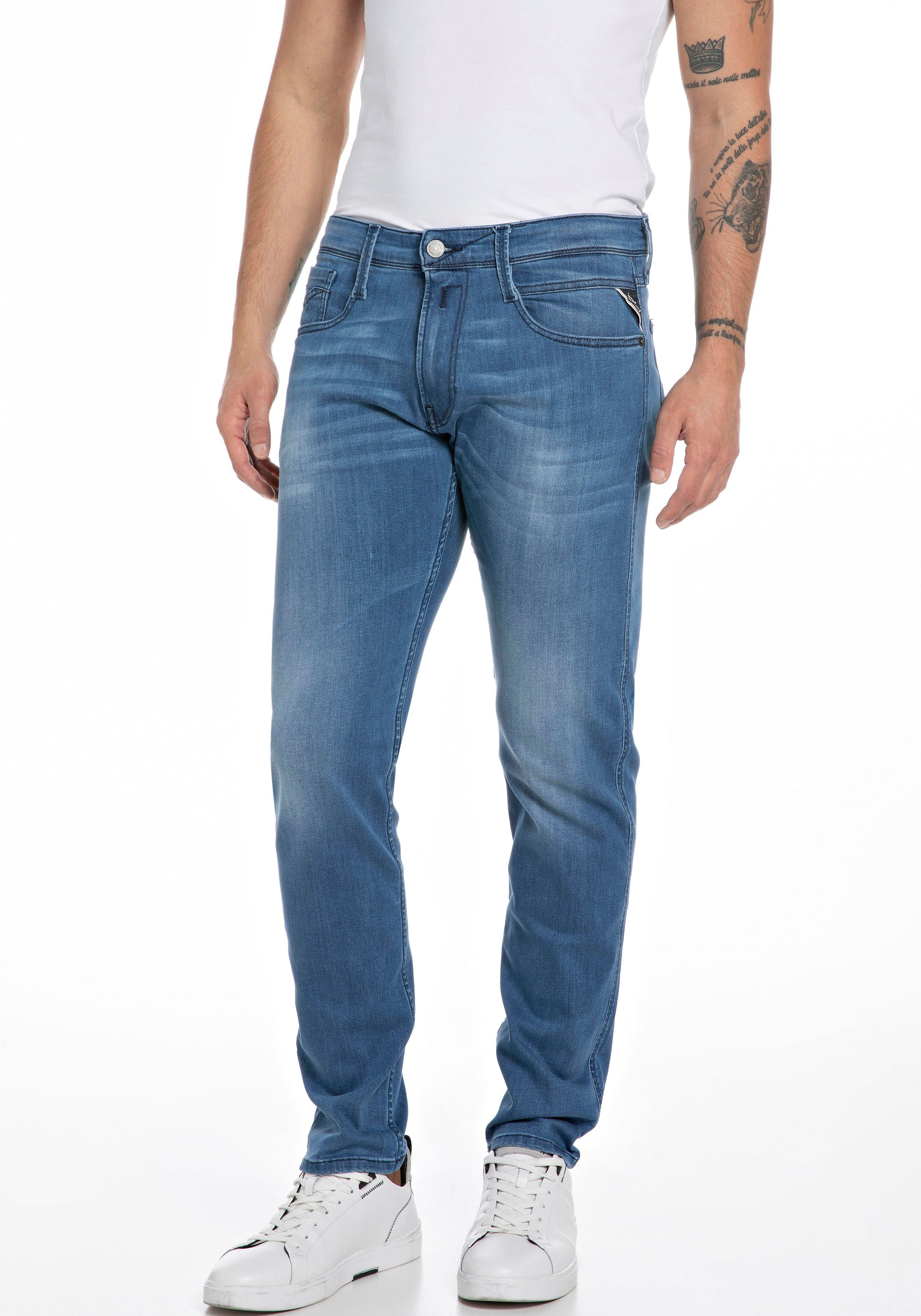 medium used blue Slim-fit-Jeans Superstretch Replay Anbass