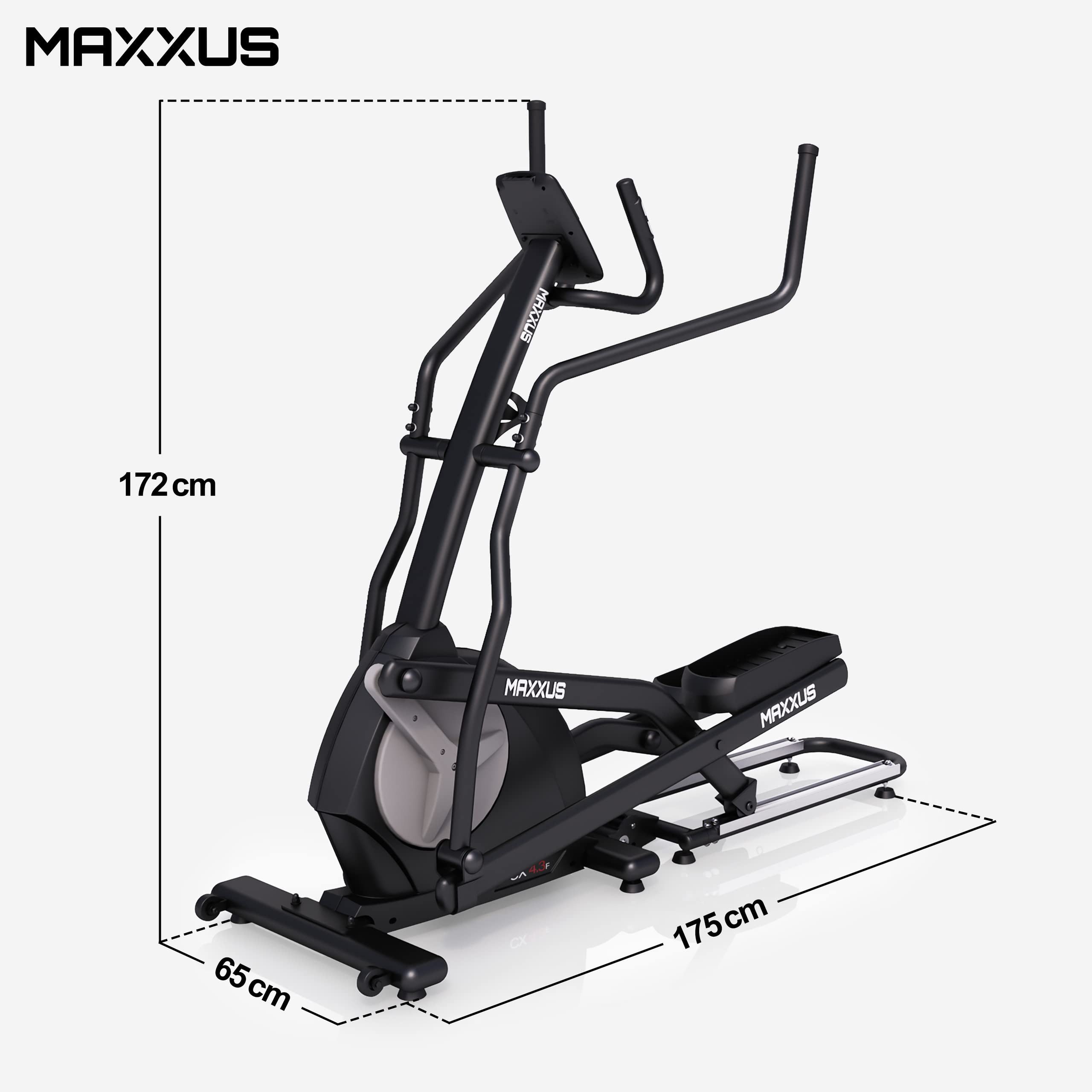 MAXXUS Crosstrainer CX 4.3f, Elliptischer Heimtrainer, 12 Programme, LCD, Ellipsentrainer (1-tlg), Elliptischer Heimtrainer, Klappbar, Magnetbremssystem, Pulsmesser