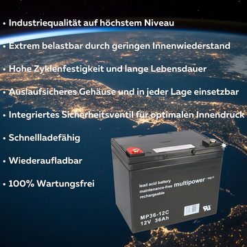 Multipower Elektromobil Scooter Batterie Akku 12V 36 AH zyklenfest Elektromobil-Akku