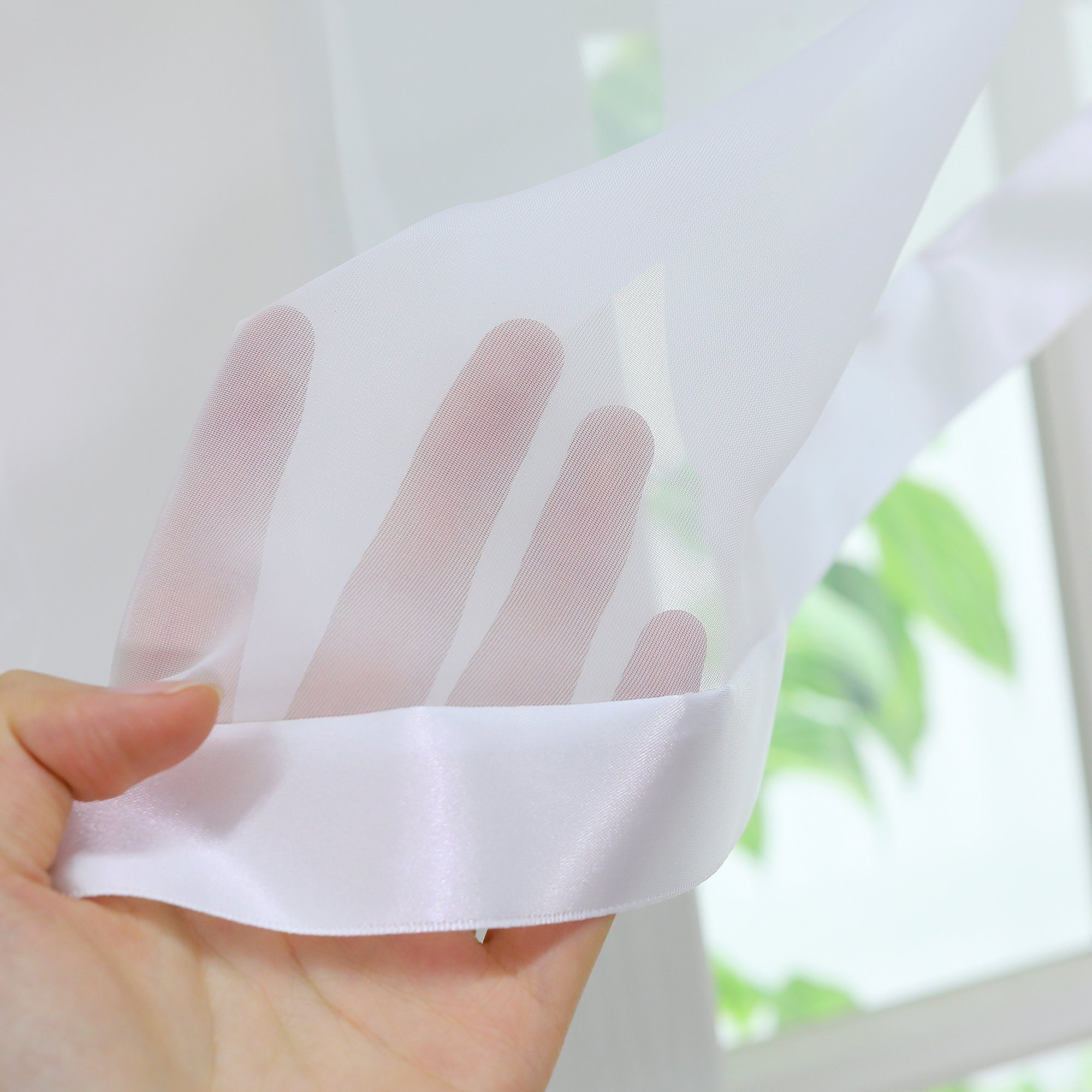 Joyswahl Scheibengardine Kuvertstore mit Satinband im klassischen Design (2 St), Kräuselband, transparent, Voile, Uni mit Bogenform für Küche, Esszimmer und Woh – Bild 5 von 5