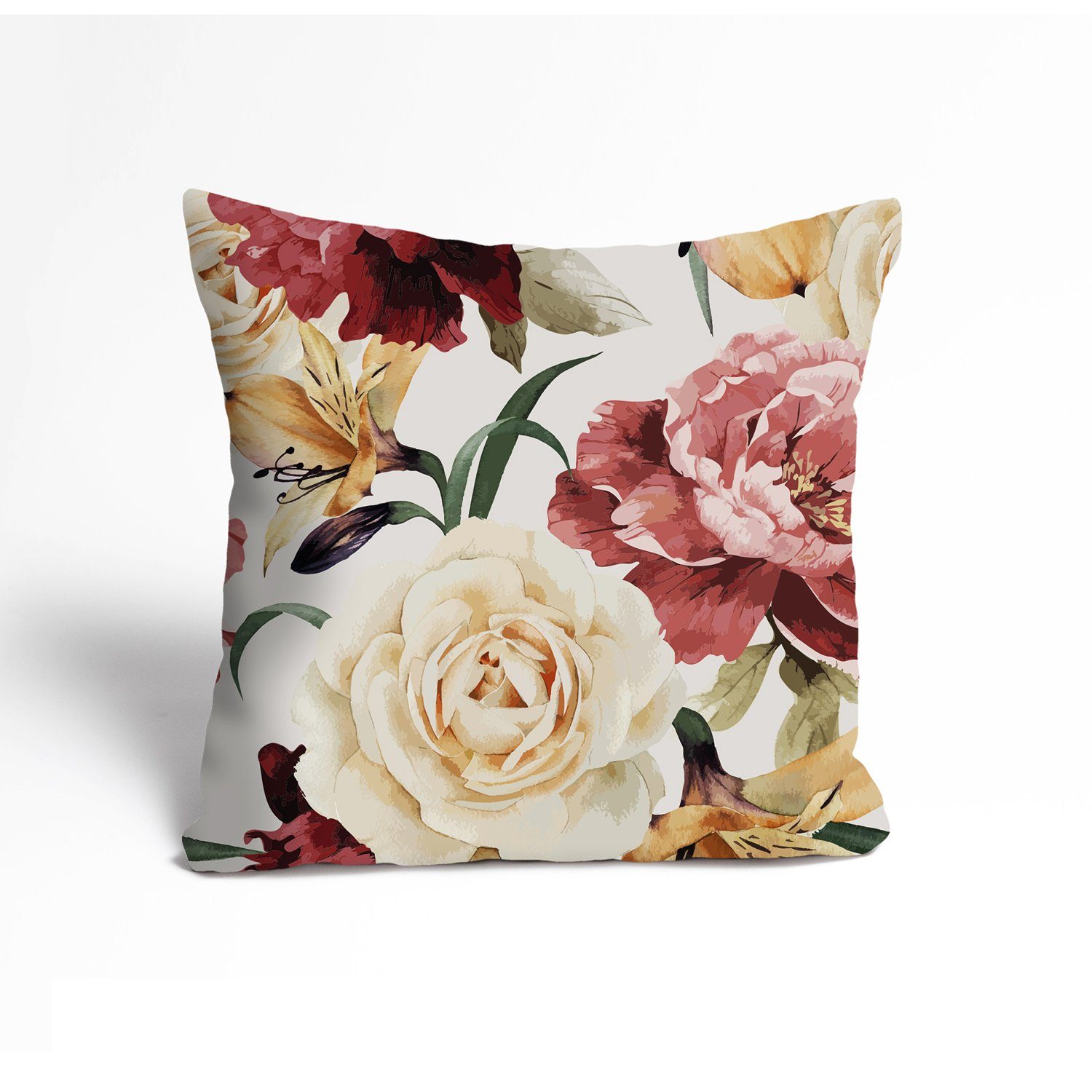 Kissenbezug Rosi - Rosen - Blumen - Kissenhülle - Zierkissenbezug, queence (1 Stück), 40x40cm - mit Reißverschluss