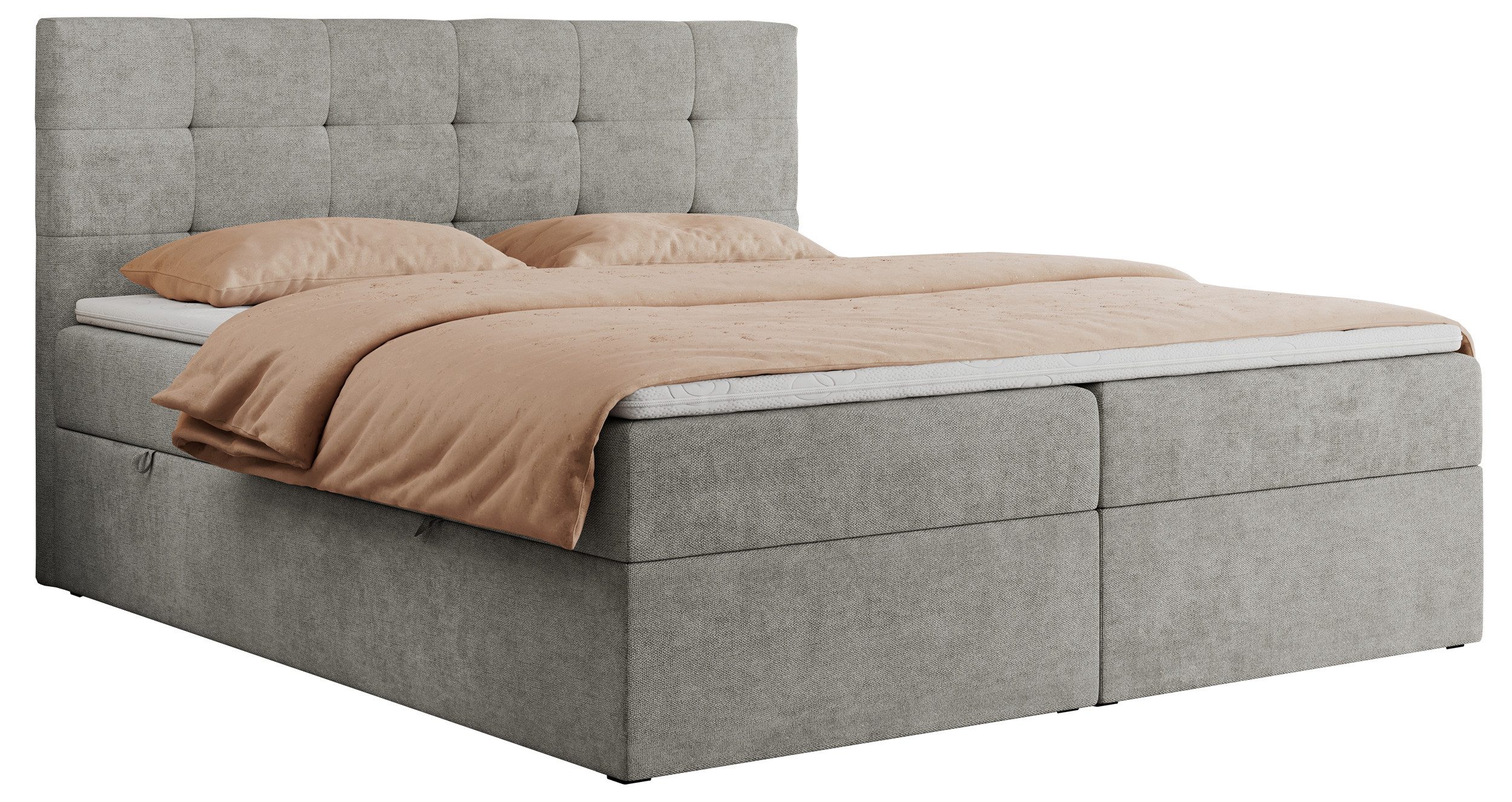 MKS MÖBEL Boxspringbett CENTOS (Set, Packung, Gepolsterte Kopfstütze, T30-Schaum, Topper T25/Visco, Modern), Doppelbett, Multipocket-Matratzen, zwei Bettkästen
