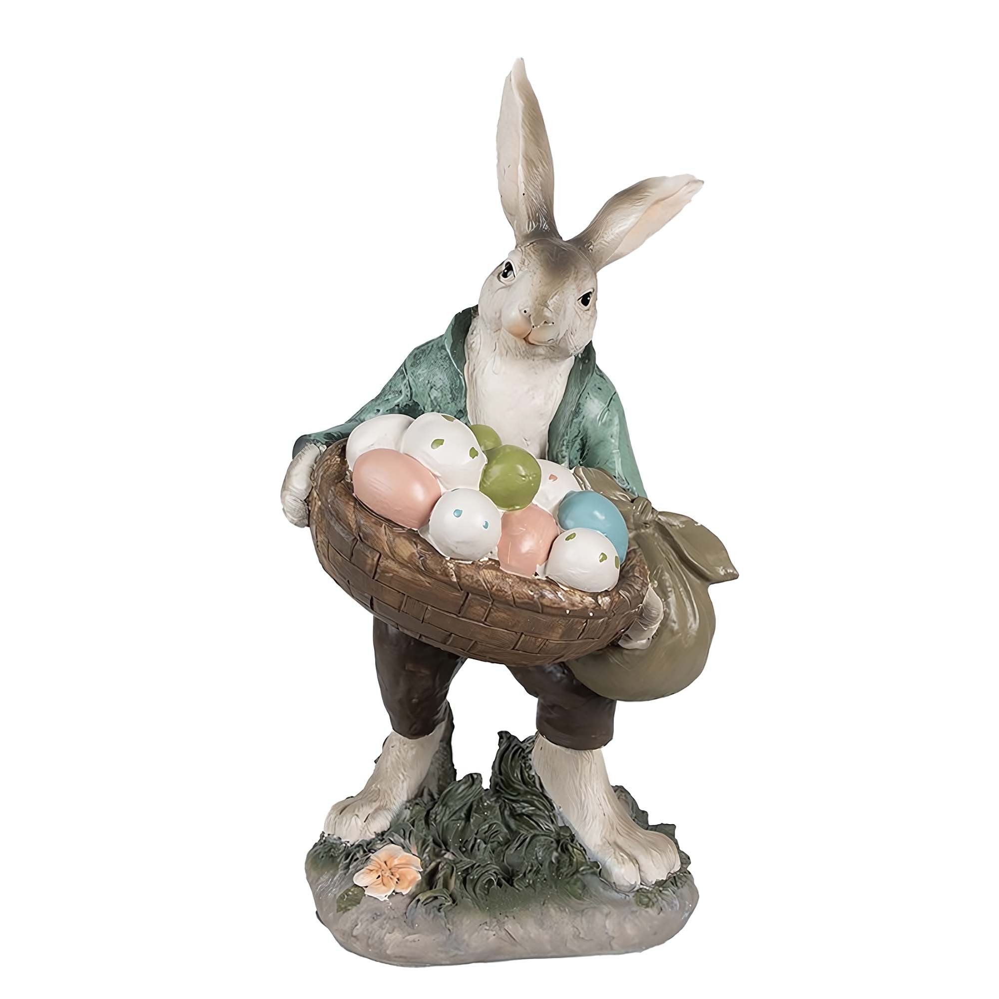 Clayre & Eef Osterhase Hase mit Eierkorb 18 x 16 x 32 cm, Hasenfigur, Statue, Osterdeko, Dekofigur, Sammlerfigur