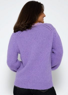 SASSYCLASSY Strickpullover Oversize Pullover Damen aus weichem Grobstrick Lässiger Strickpullover mit Spitzen-Ausschnitt