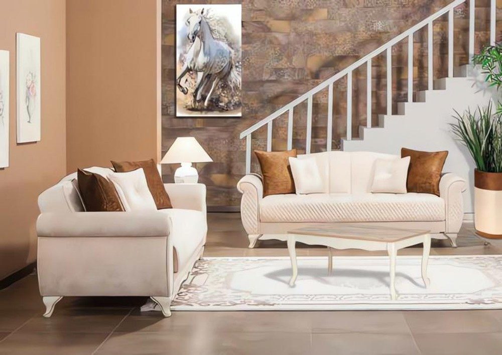 JVmoebel Polstergarnitur Beige Stoffsofa Zweisitzer mit bequemen Armlehnen und Rückenlehne, (Set, 2-tlg)