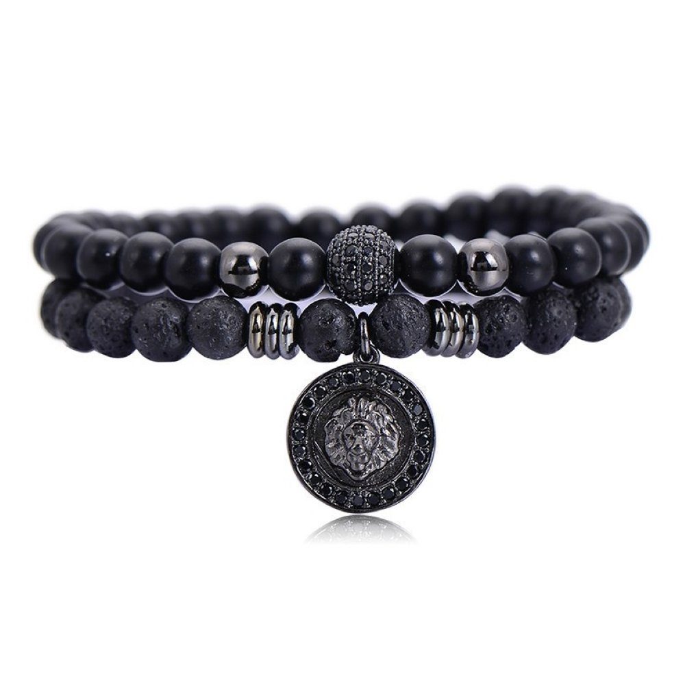 Lisandra Scott Armband Herren Armband aus Vulkangestein mit Löwen Anhänger 306-Edelstahl, Kraftvoll & Maskulin – Armband elastisch mit Lavastein & Löwe 18–22 cm