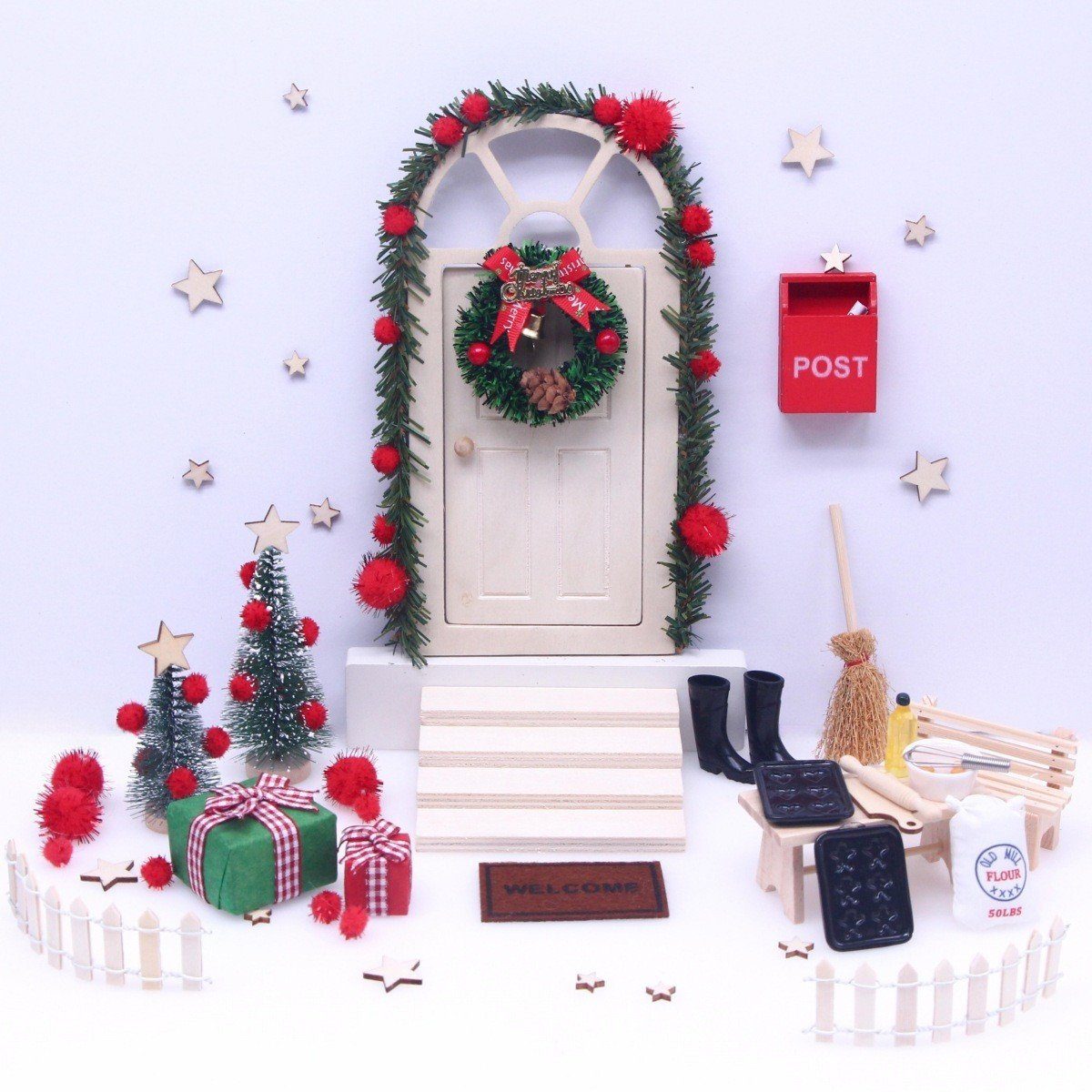 XDeer Kreativset Wichteltür Set,Wichteltür Zubehör Weihnachten,Weihnachtsdeko Elfentür, Miniatur WichtelZubehör,Kinderzimmer Dekor Geschenk für Weihnachten