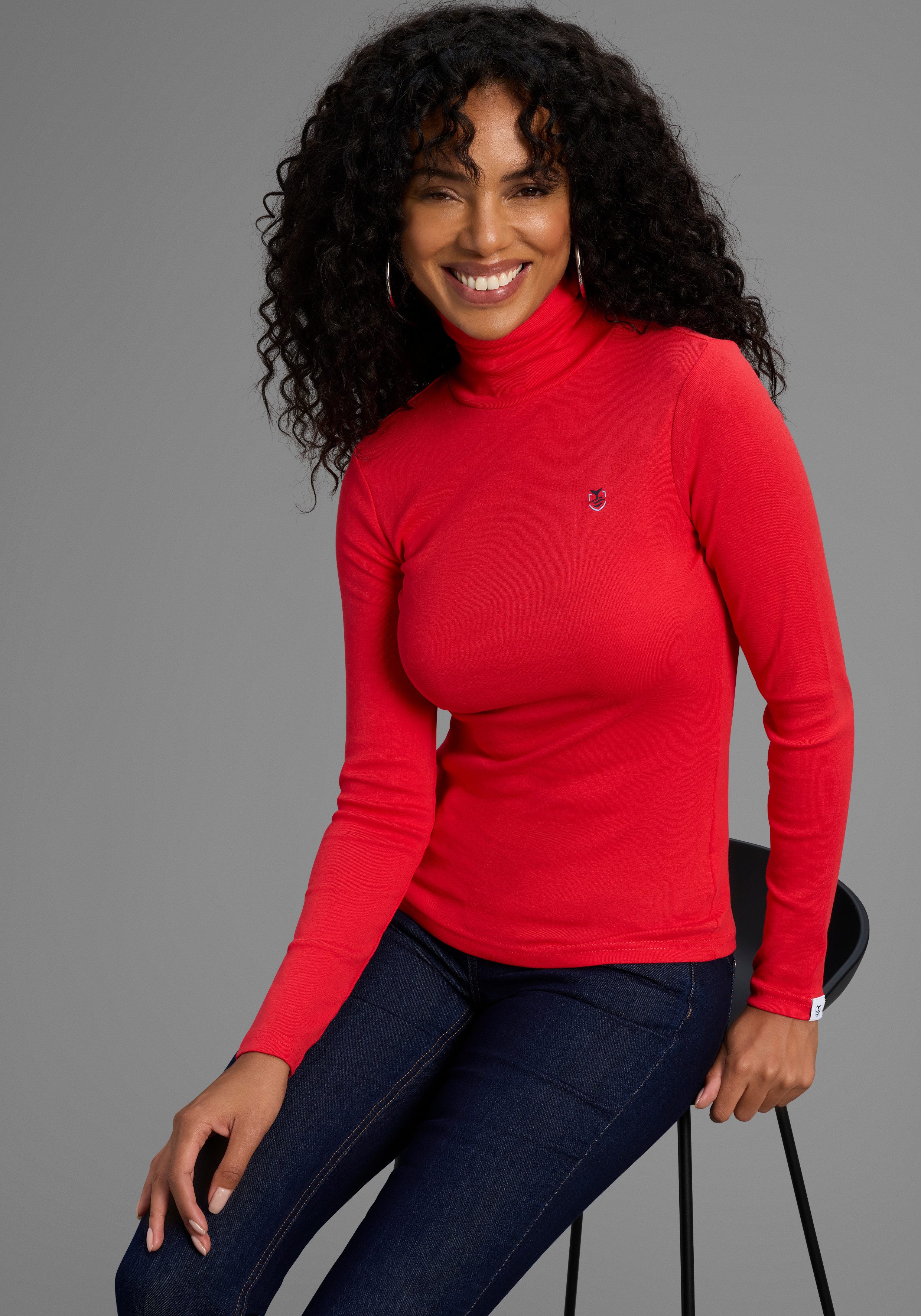 DELMAO Rollkragenshirt Langarm, sehr figurbetonte Passform, unifarben, mit günstig online kaufen