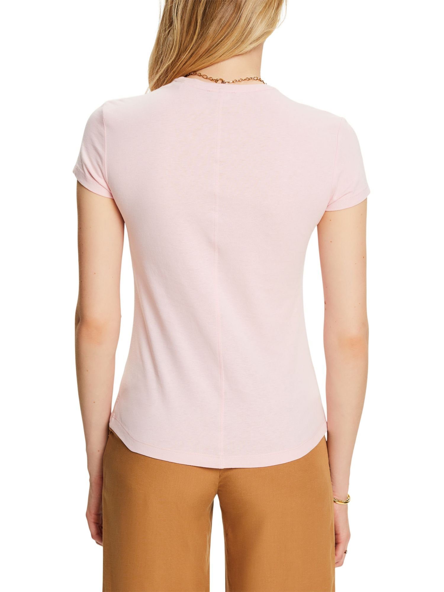 Esprit T-Shirt T-Shirt mit Rundhalsausschnitt, 100 % PASTEL PINK (1-tlg) Baumwolle