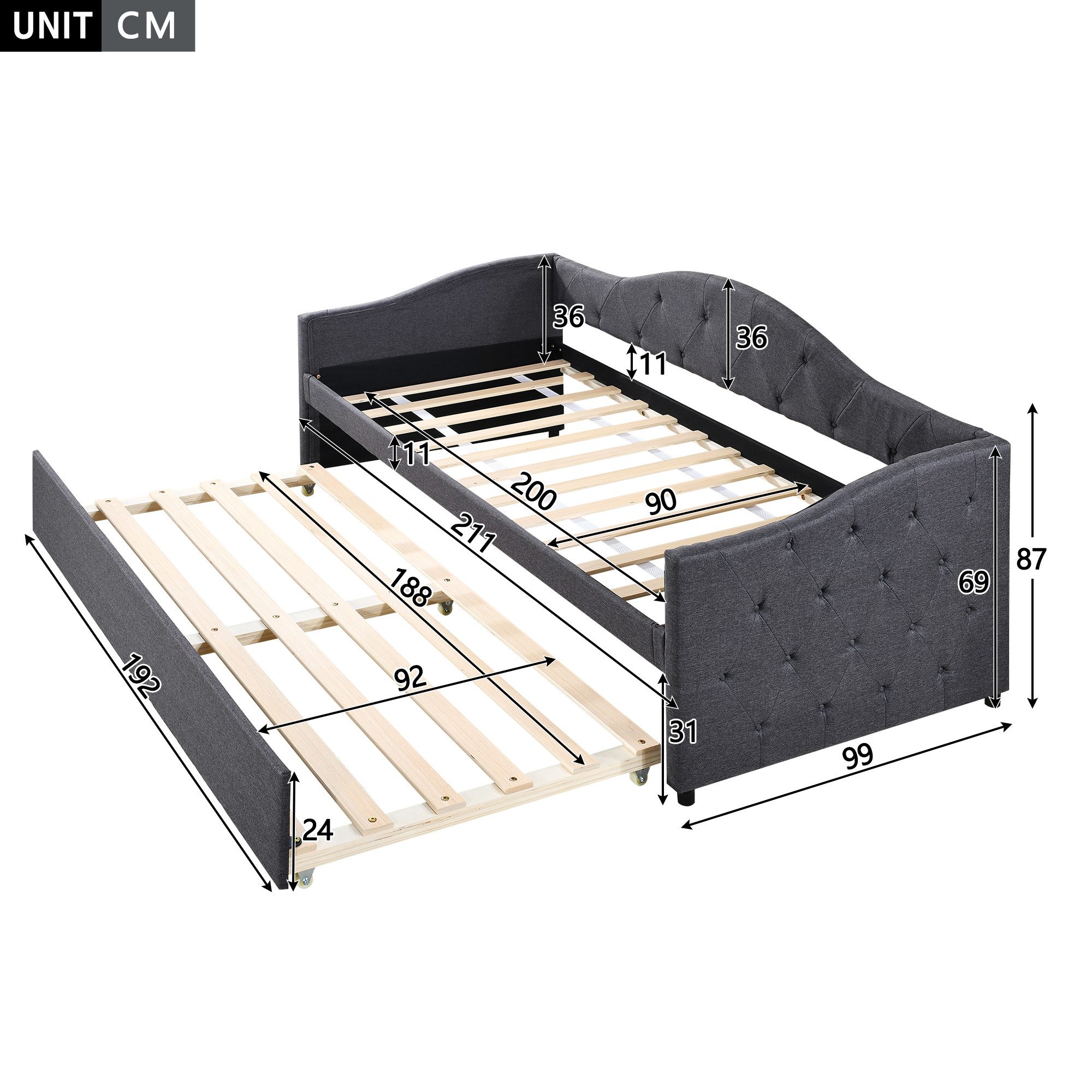 Flieks Daybett, Tagesbett Schlafsofa Kinderbett 90x200cm mit Ausziehbett 90 günstig online kaufen