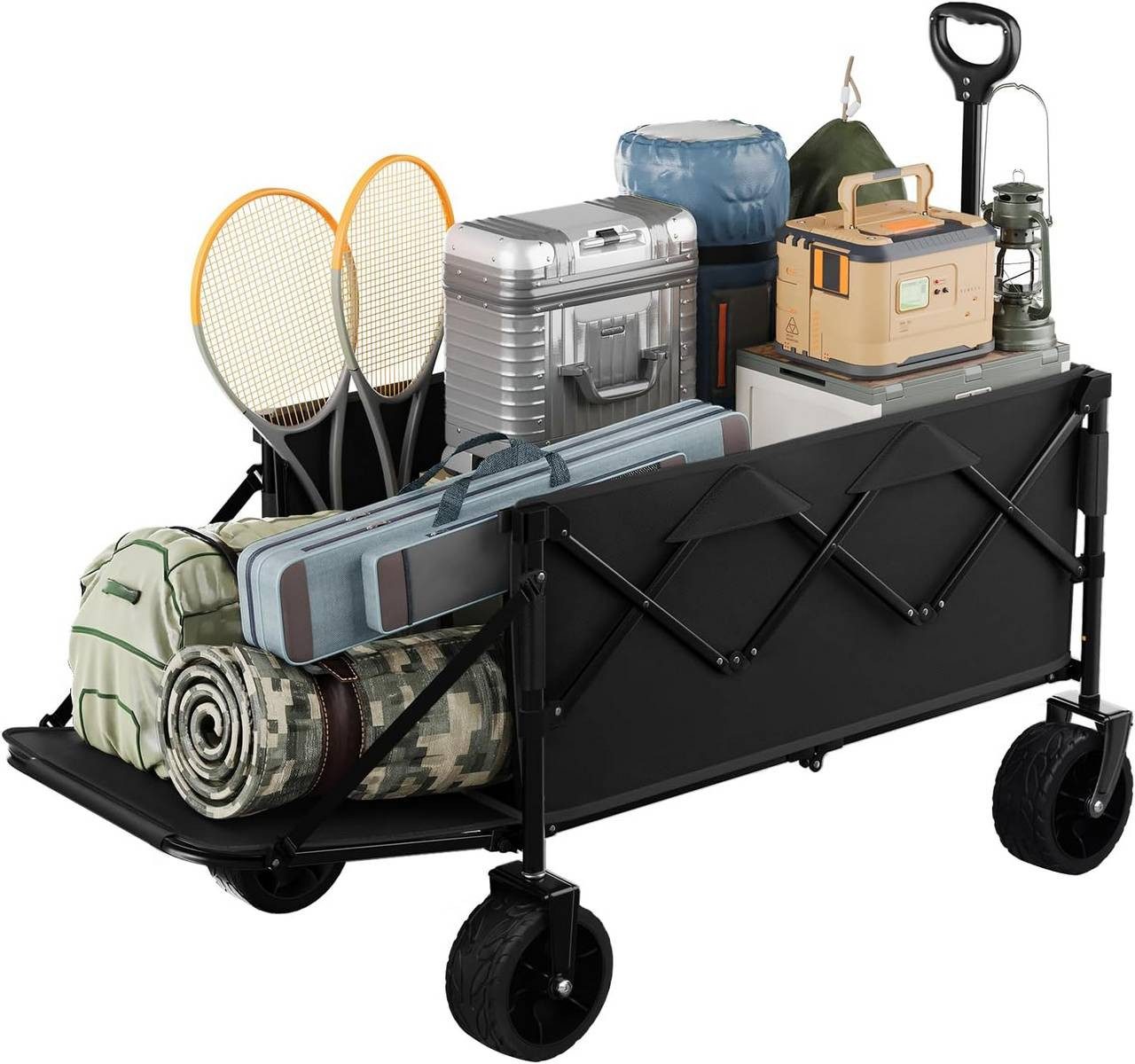 Woltu Bollerwagen (1-tlg), Gartenwagen mit Hintertür, Geländeräder mit Rädern und Bremse